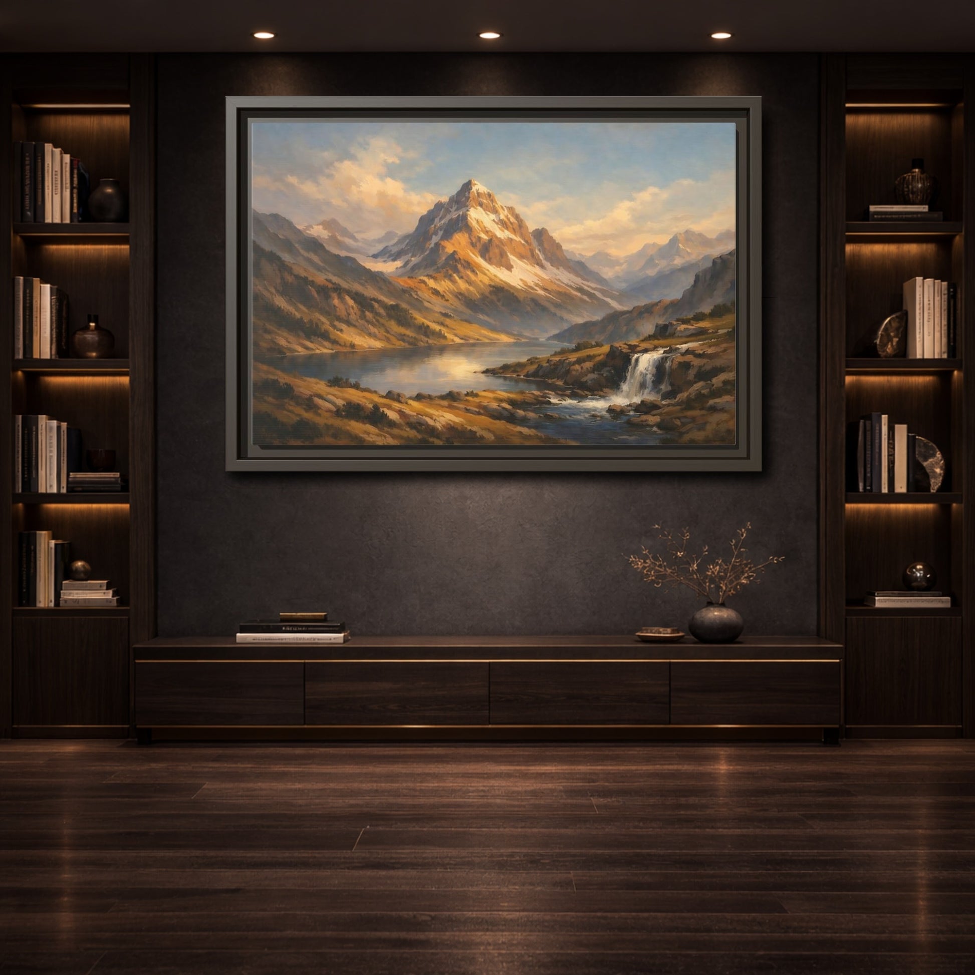 Mockup 3. Nature Mountain Landscape Mountain Lake Landscape shown as stretched canvas wall art