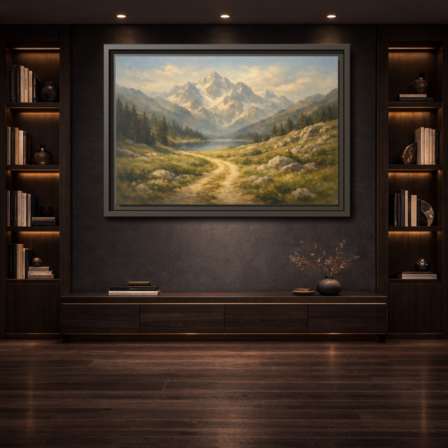 Mockup 3. Nature Mountain Landscape Mountain Lake Landscape shown as stretched canvas wall art