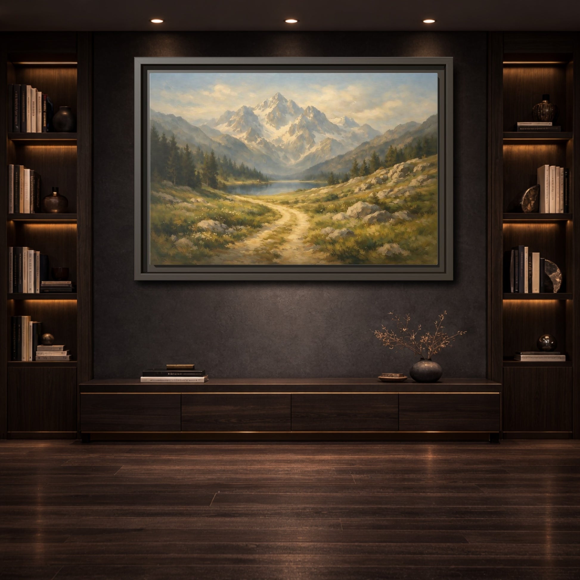 Mockup 3. Nature Mountain Landscape Mountain Lake Landscape shown as stretched canvas wall art