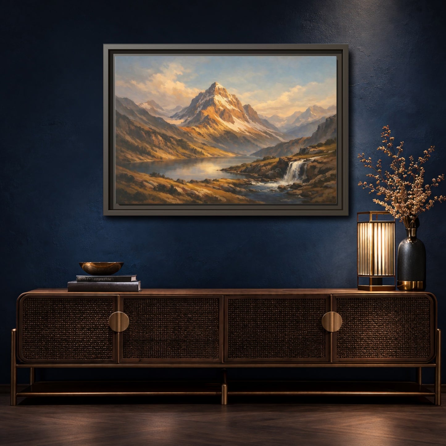 Mockup 4. Nature Mountain Landscape Mountain Lake Landscape shown as stretched canvas wall art