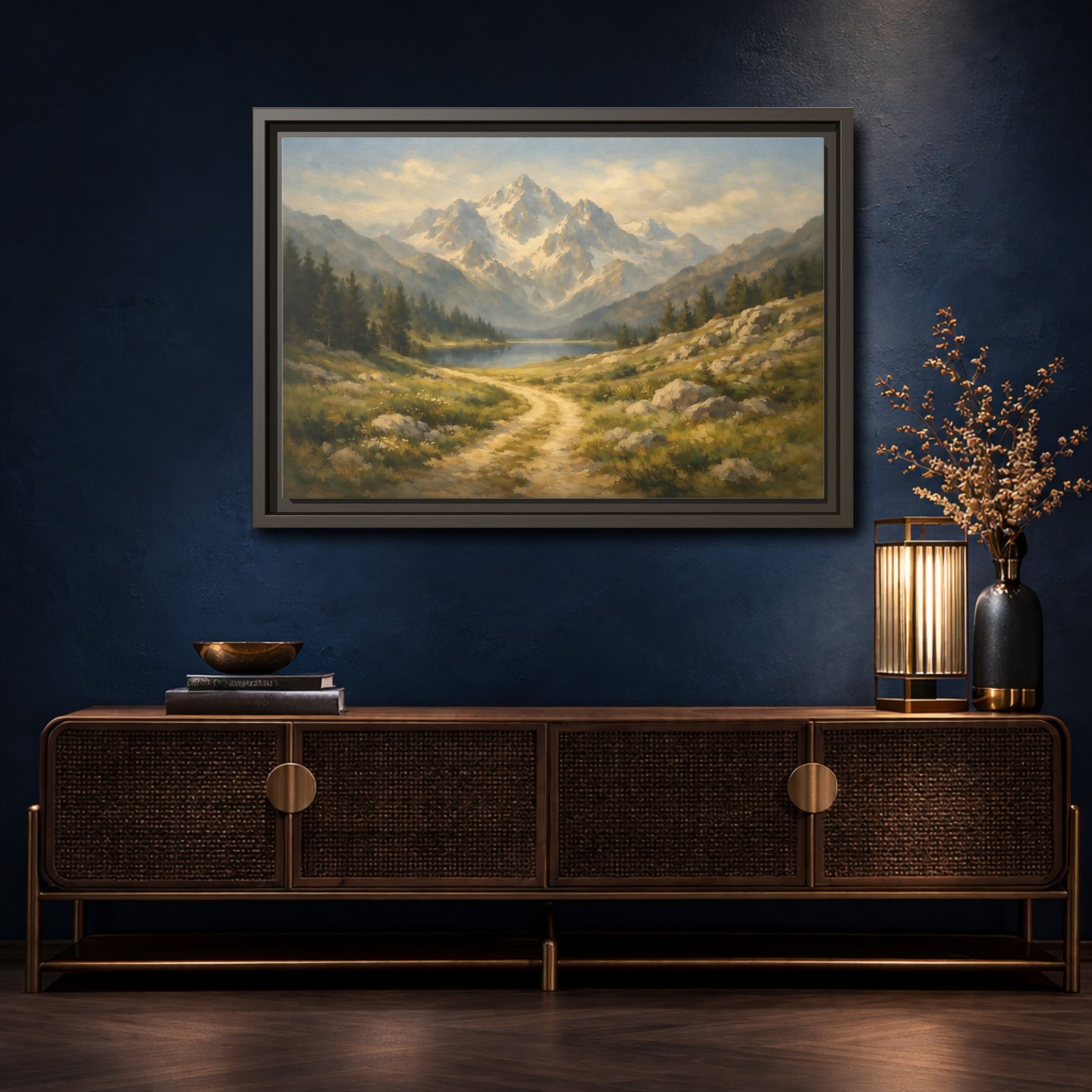 Mockup 4. Nature Mountain Landscape Mountain Lake Landscape shown as stretched canvas wall art