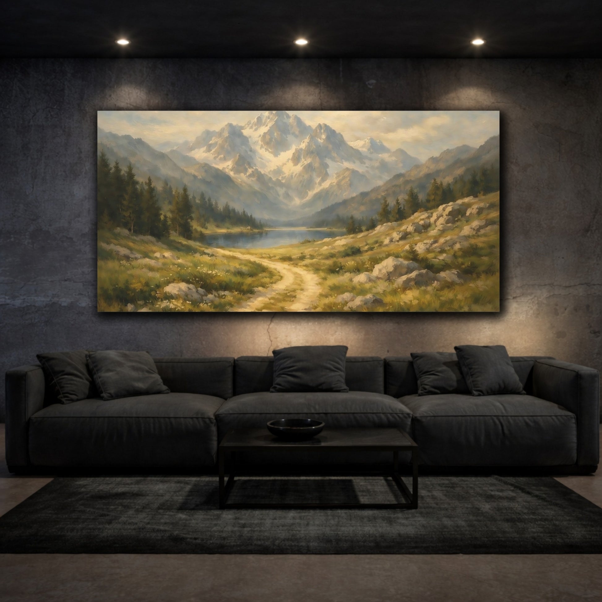 Mockup 2. Nature Mountain Landscape Mountain Lake shown as stretched canvas wall art
