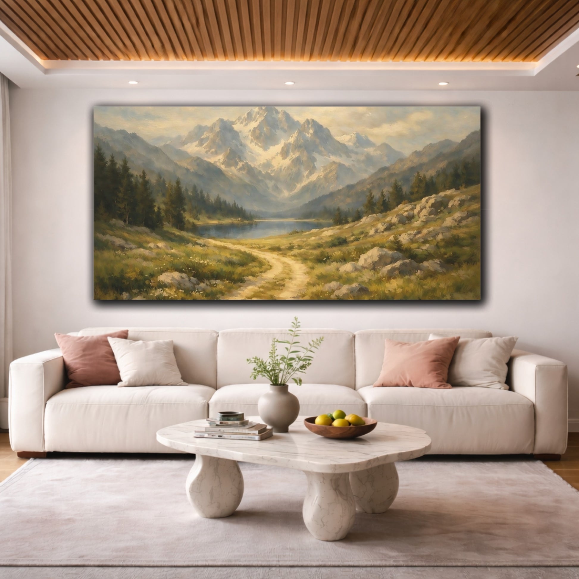 Mockup 3. Nature Mountain Landscape Mountain Lake shown as stretched canvas wall art