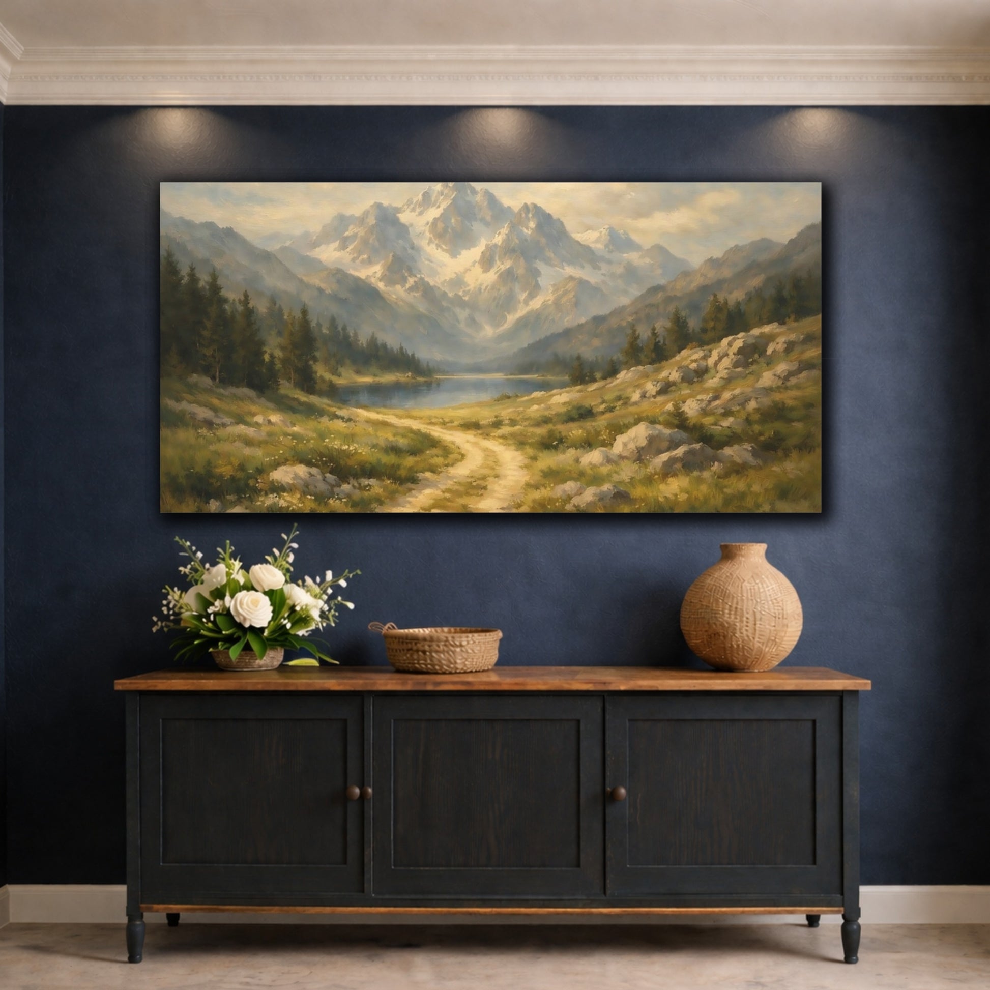 Mockup 4. Nature Mountain Landscape Mountain Lake shown as stretched canvas wall art