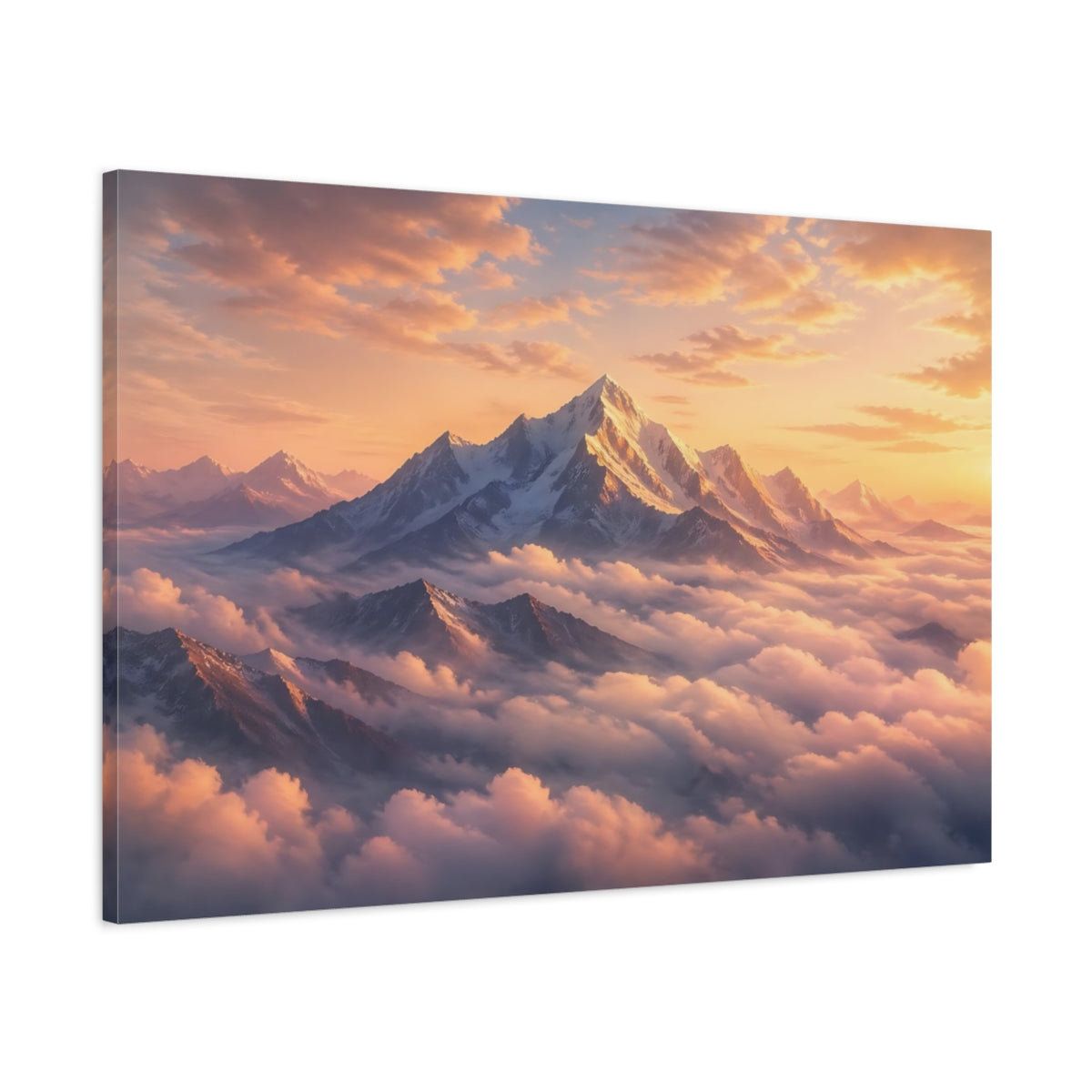 Main Mockup. Nature Mountain Landscape Orange Mountain Sunset shown as stretched canvas wall art