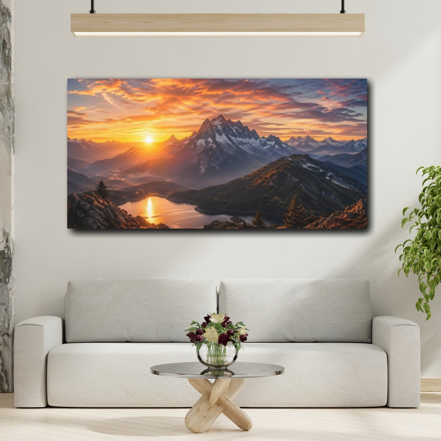 Mockup 3. Nature Mountain Landscape Orange Mountain Sunset shown as stretched canvas wall art