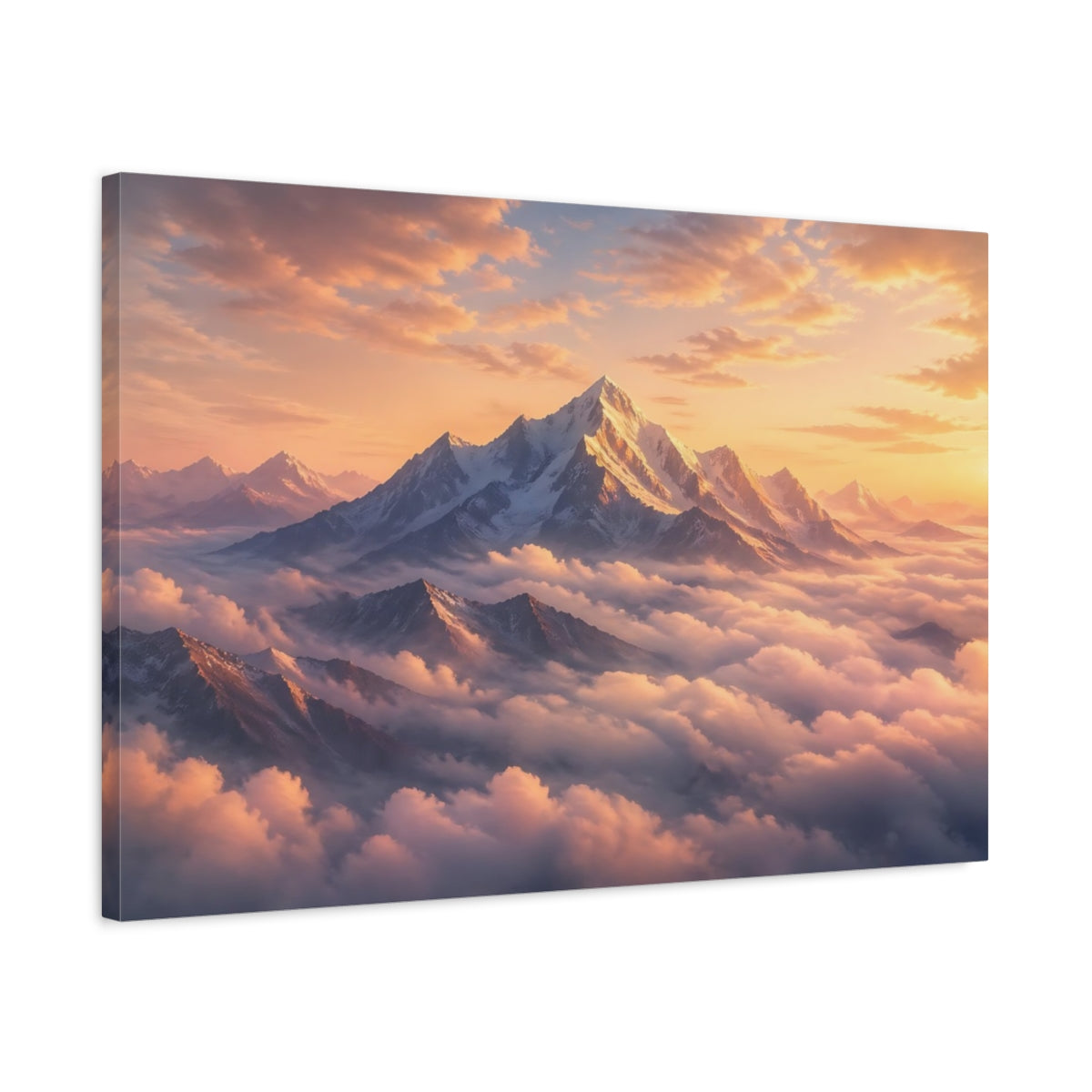 Side Mockup 2. Nature Mountain Landscape Orange Mountain Sunset shown as stretched canvas wall art