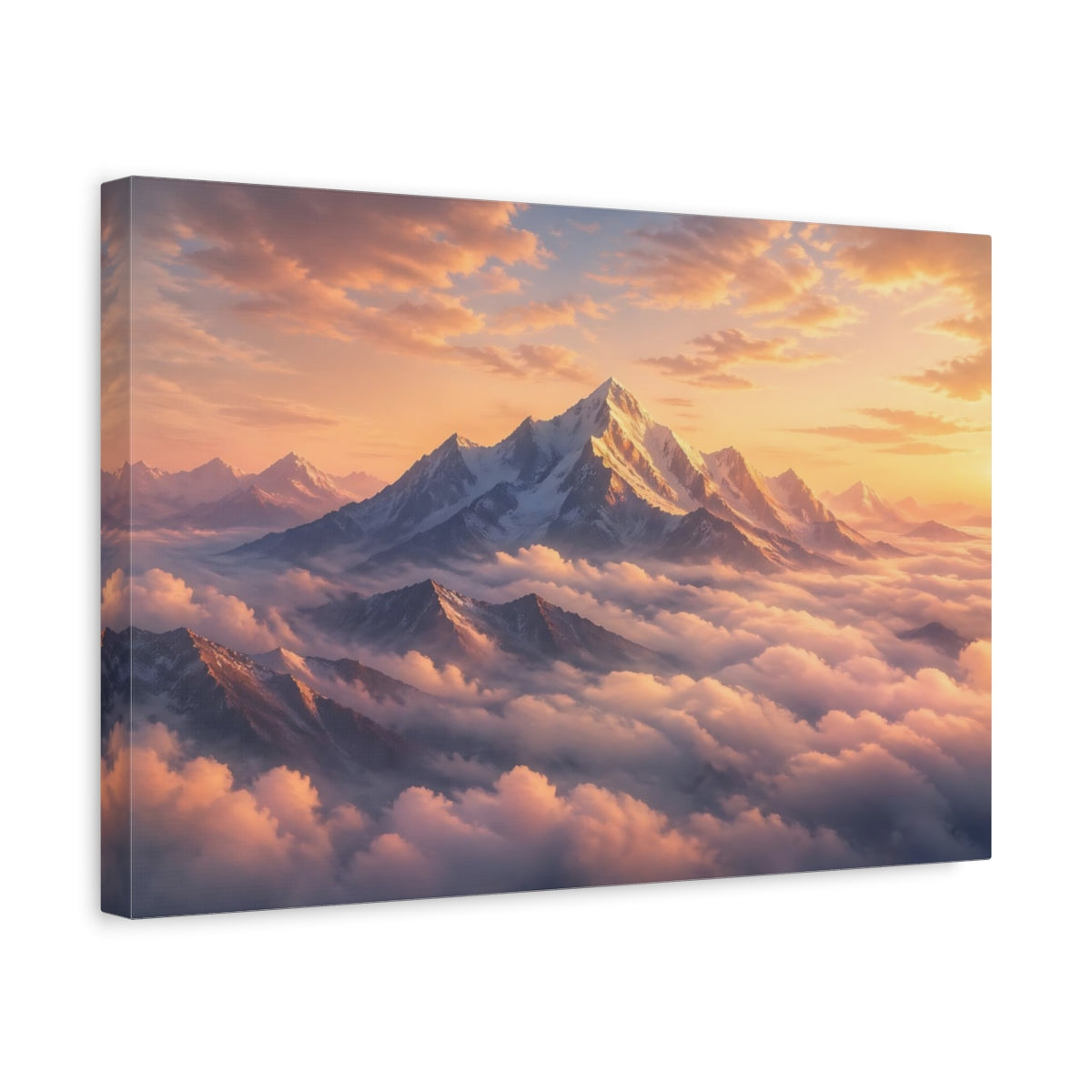 Side Mockup 4. Nature Mountain Landscape Orange Mountain Sunset shown as stretched canvas wall art