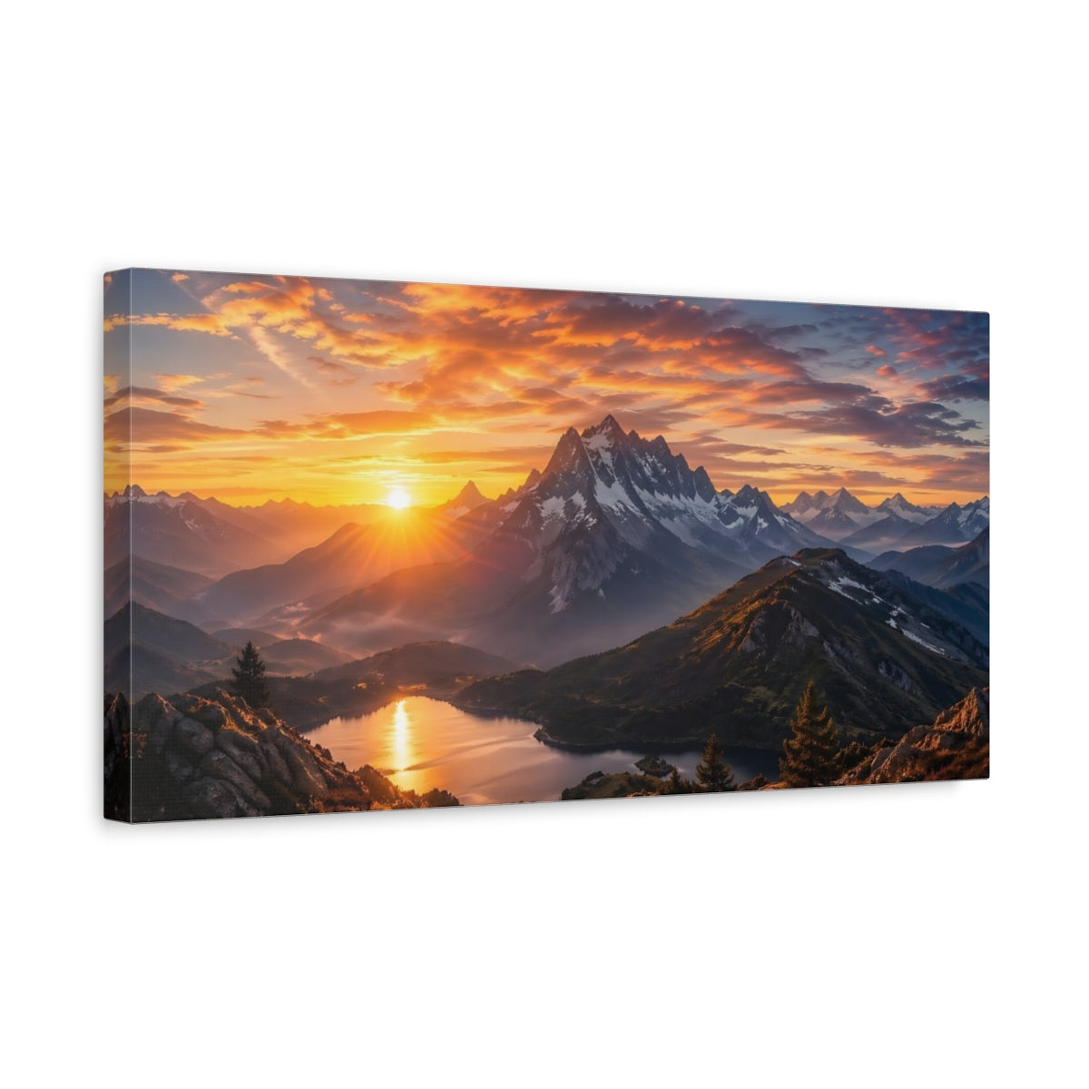 Side Mockup 3. Nature Mountain Landscape Orange Mountain Sunset shown as stretched canvas wall art