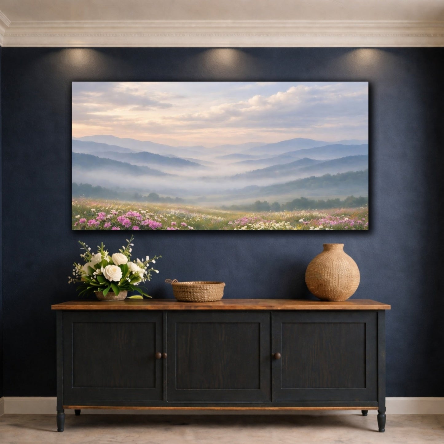 Nature Mountain Landscape Pastel Meadow - Canvas Wall Art Print - YesArtYes