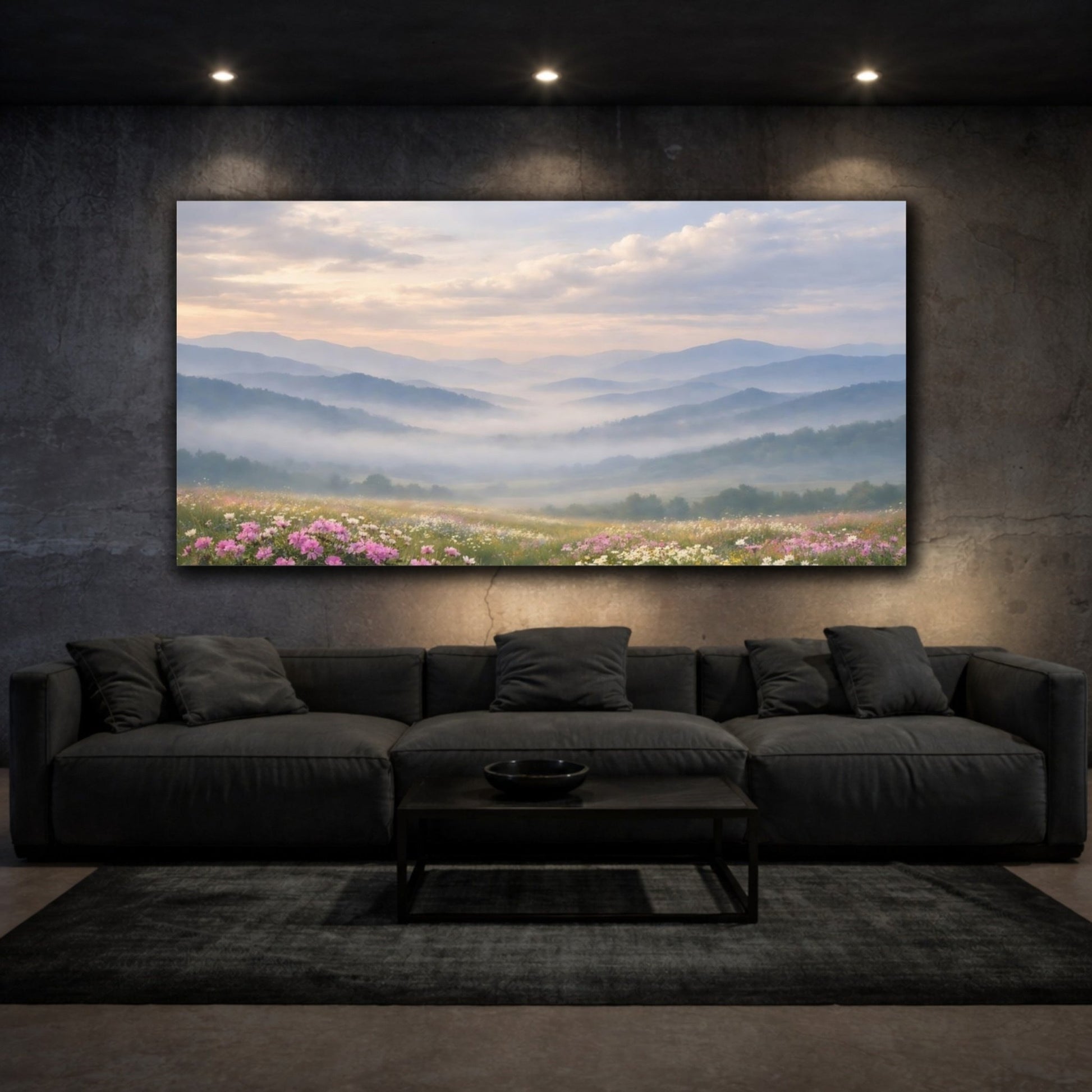 Nature Mountain Landscape Pastel Meadow - Canvas Wall Art Print - YesArtYes