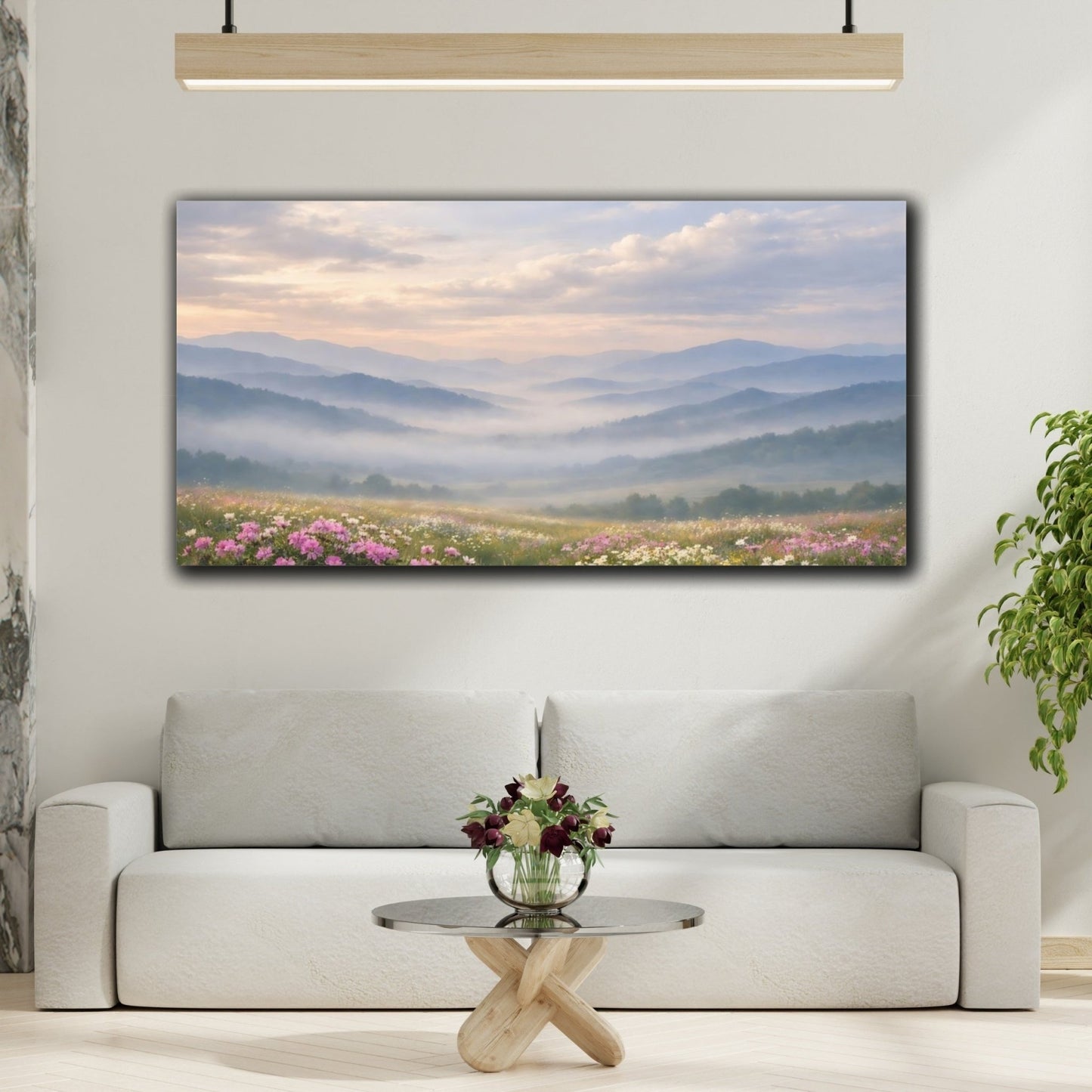 Nature Mountain Landscape Pastel Meadow - Canvas Wall Art Print - YesArtYes