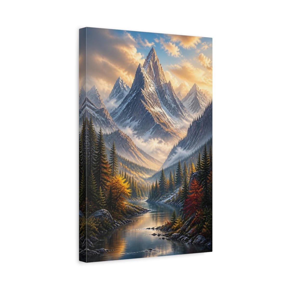 Nature Mountain Landscape River Autumn Canvas Print – Realistic Decor for Living Room, Above Console Table - YesArtYes