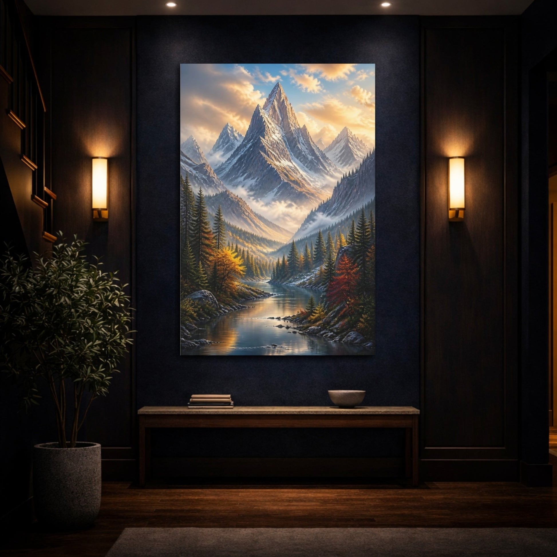 Nature Mountain Landscape River Autumn Canvas Print – Realistic Decor for Living Room, Above Console Table - YesArtYes