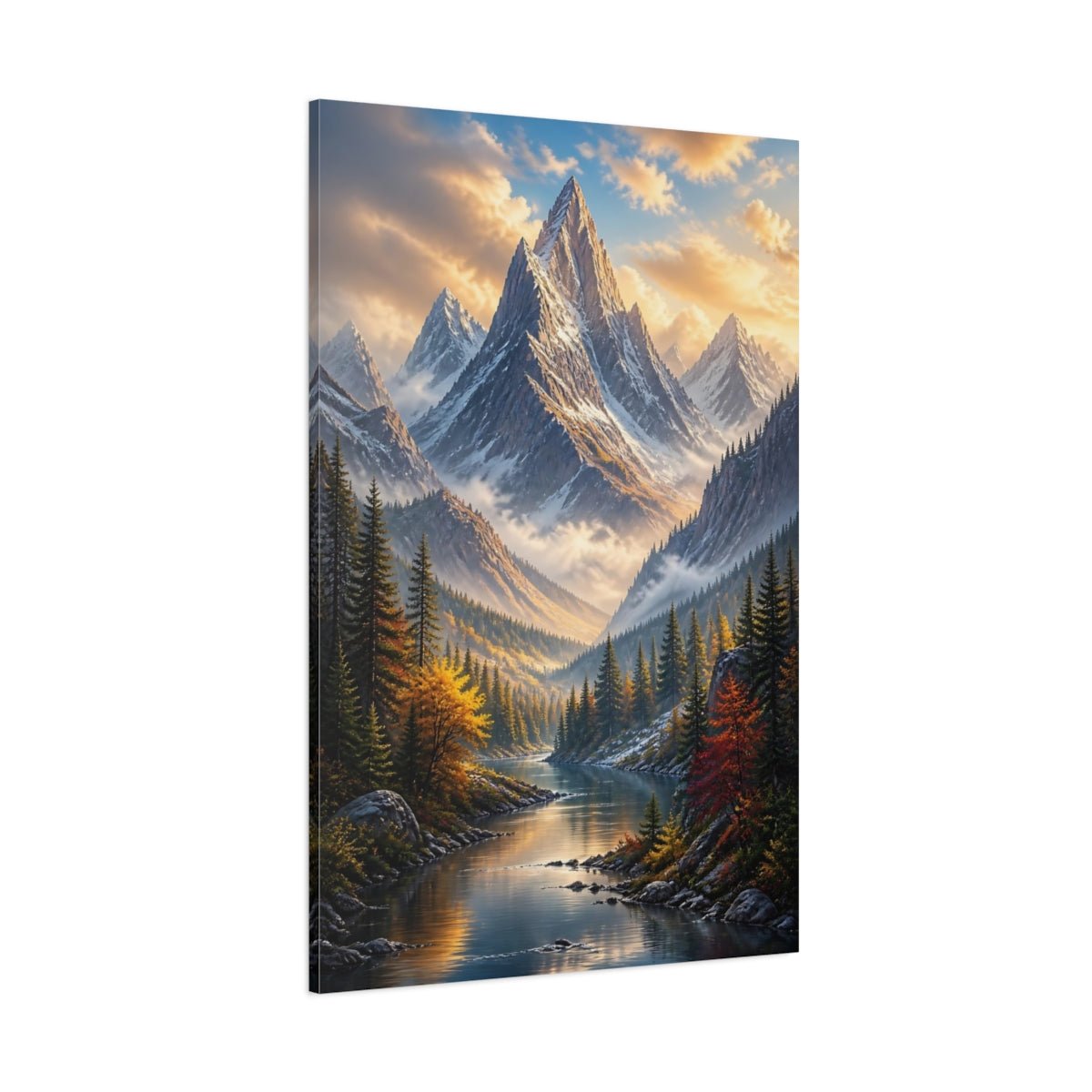 Nature Mountain Landscape River Autumn Canvas Print – Realistic Decor for Living Room, Above Console Table - YesArtYes