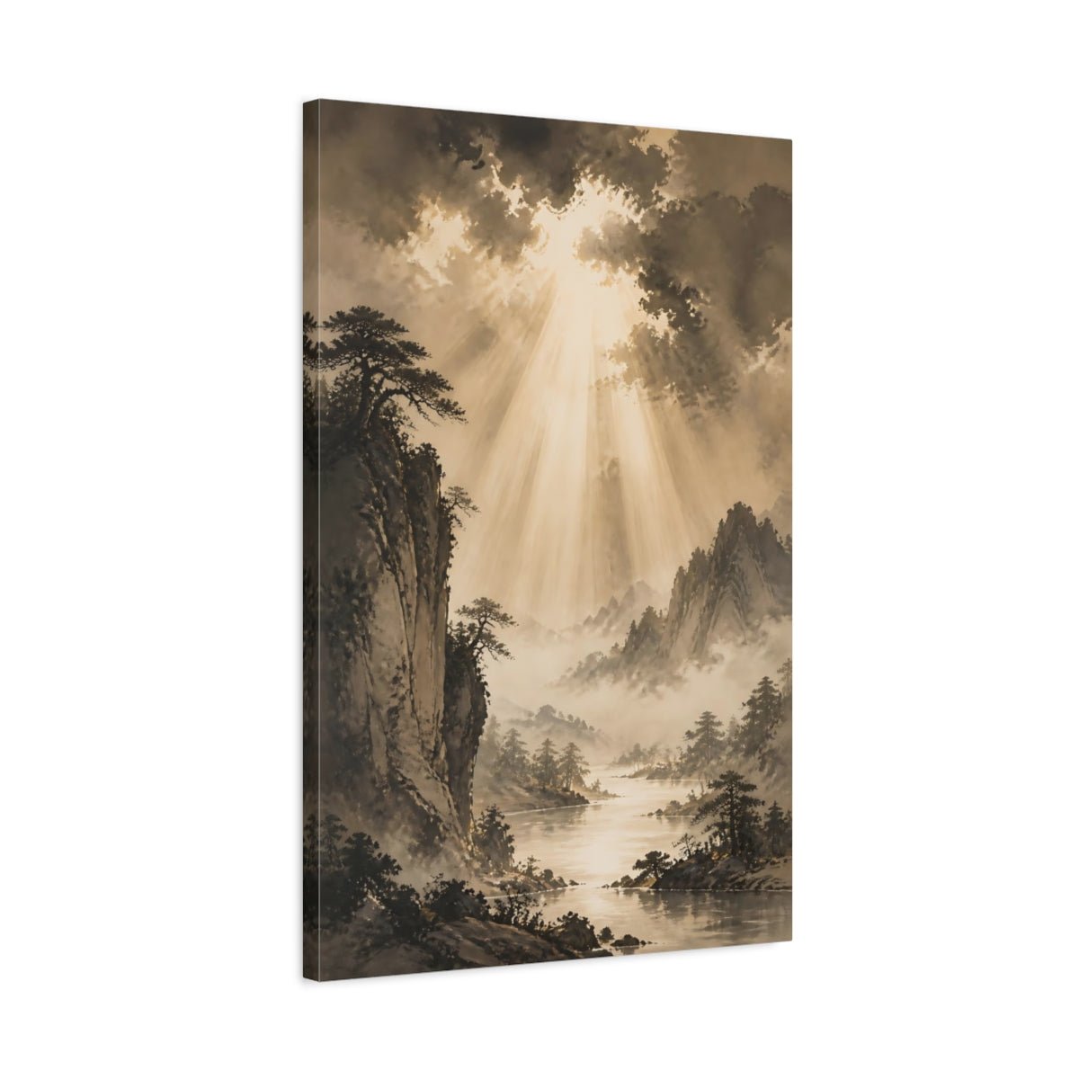 Nature Mountain Landscape Sepia Tones Canvas Wall Art Print – Traditional Living Room, Above Couch - YesArtYes