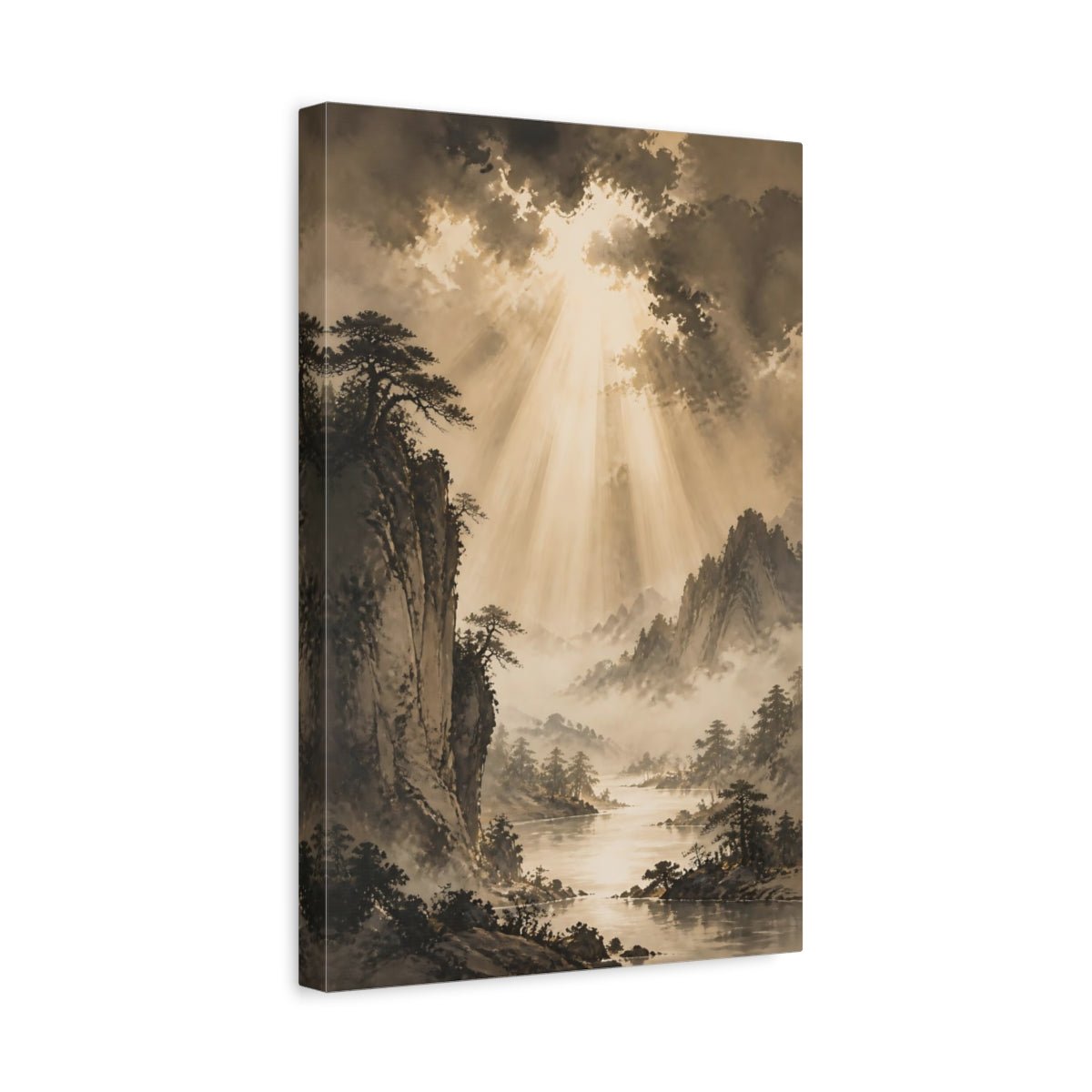 Nature Mountain Landscape Sepia Tones Canvas Wall Art Print – Traditional Living Room, Above Couch - YesArtYes