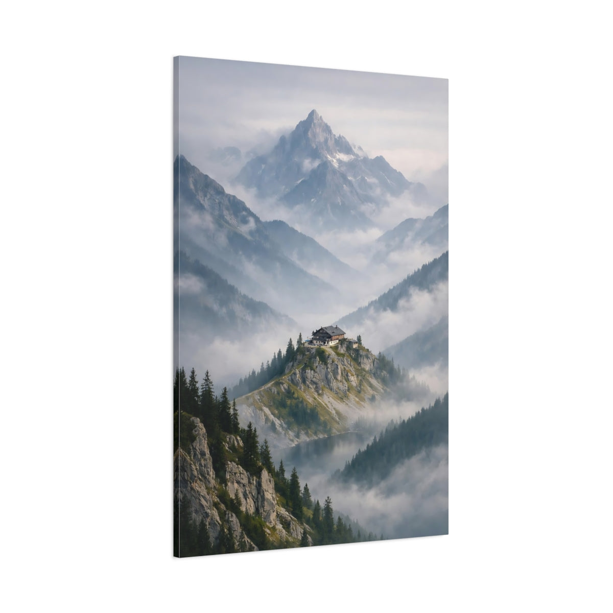 Nature Mountain Lodge Misty Mountain Refuge shown as stretched canvas wall art