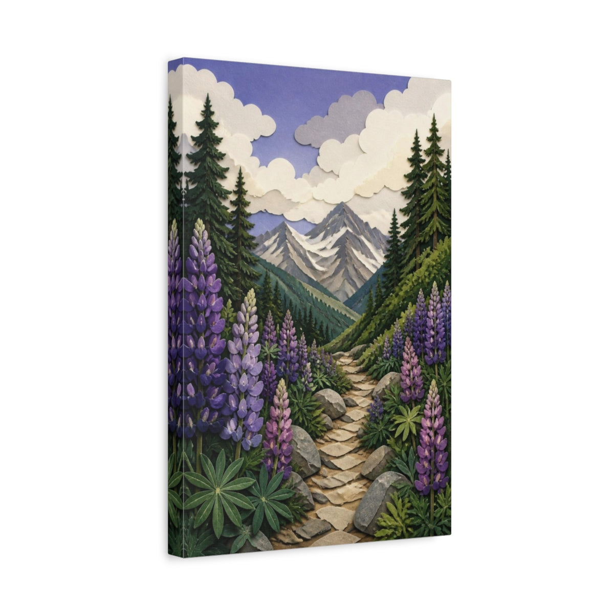 Side Mockup 4. Nature Mountain Lupines shown as canvas print