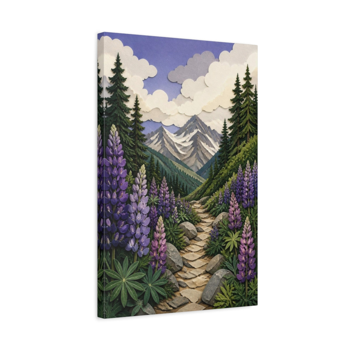 Side Mockup 3. Nature Mountain Lupines shown as canvas print