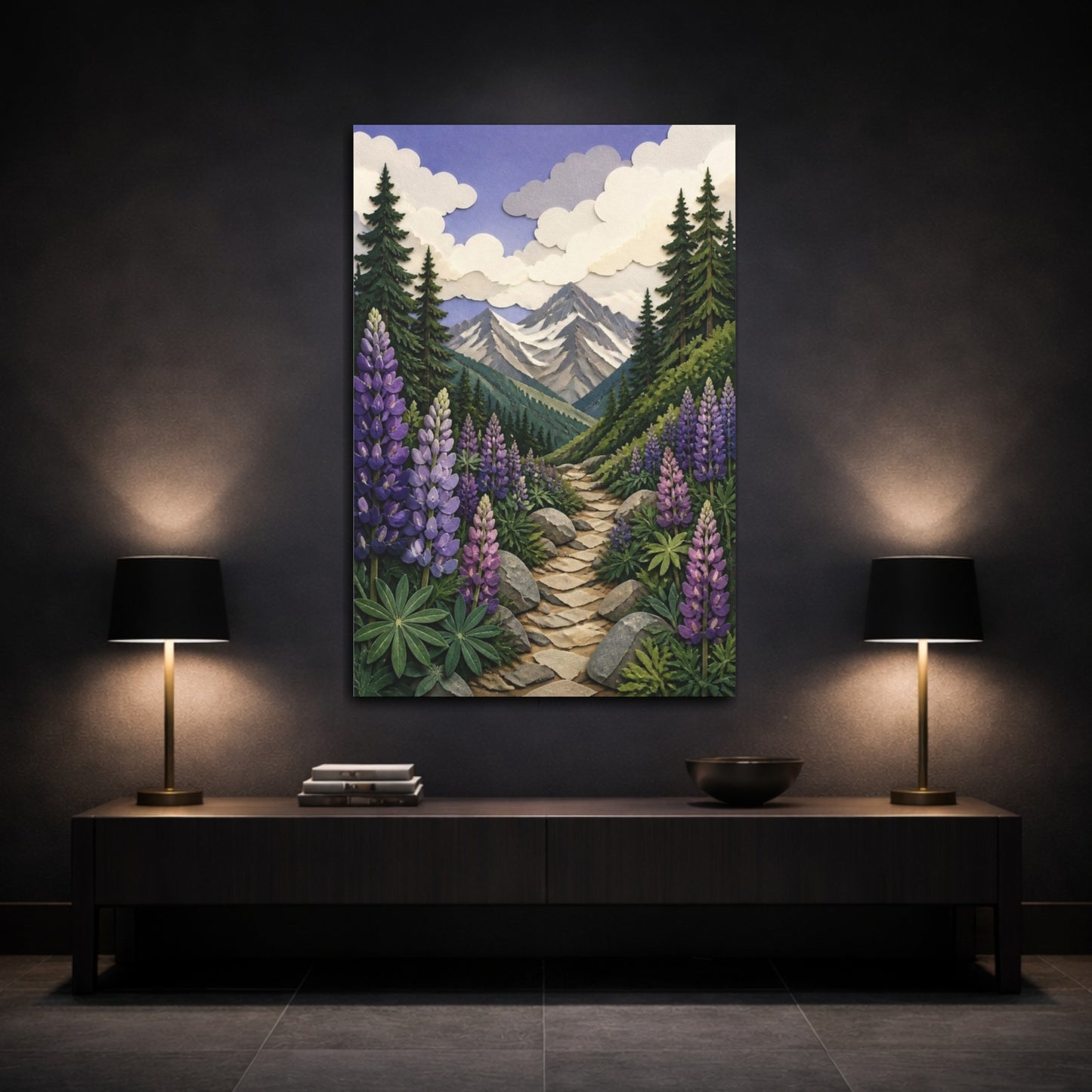 Mockup 3. Nature Mountain Lupines shown as canvas print