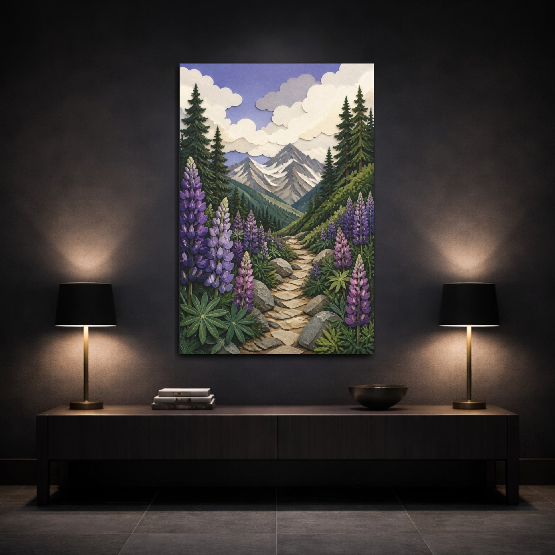 Mockup 3. Nature Mountain Lupines shown as canvas print