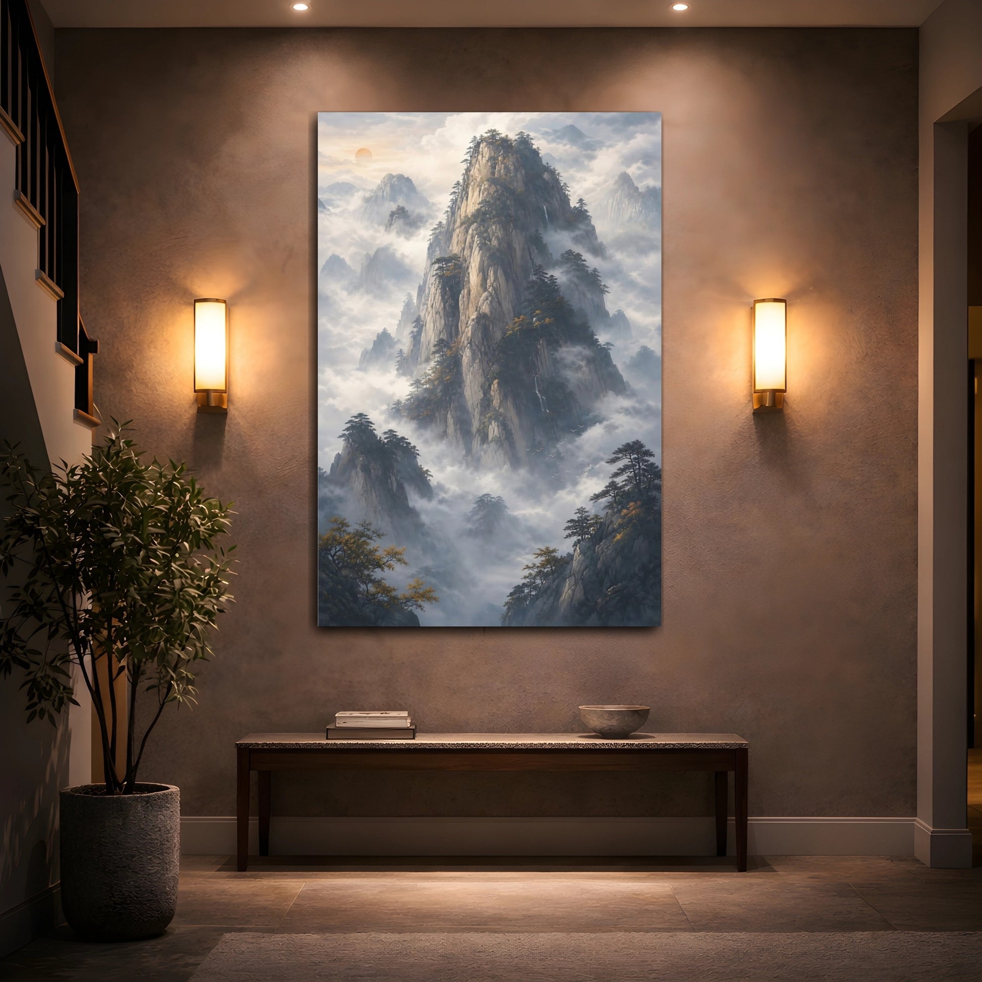 Mockup 2. Nature Mountain Misty Mountain shown as stretched canvas wall art