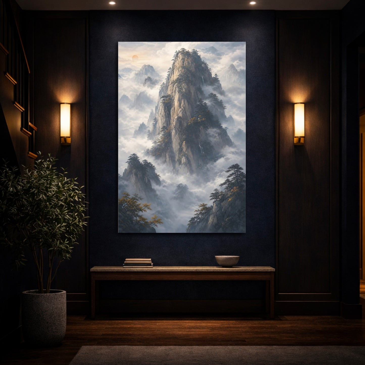 Mockup 4. Nature Mountain Misty Mountain shown as stretched canvas wall art