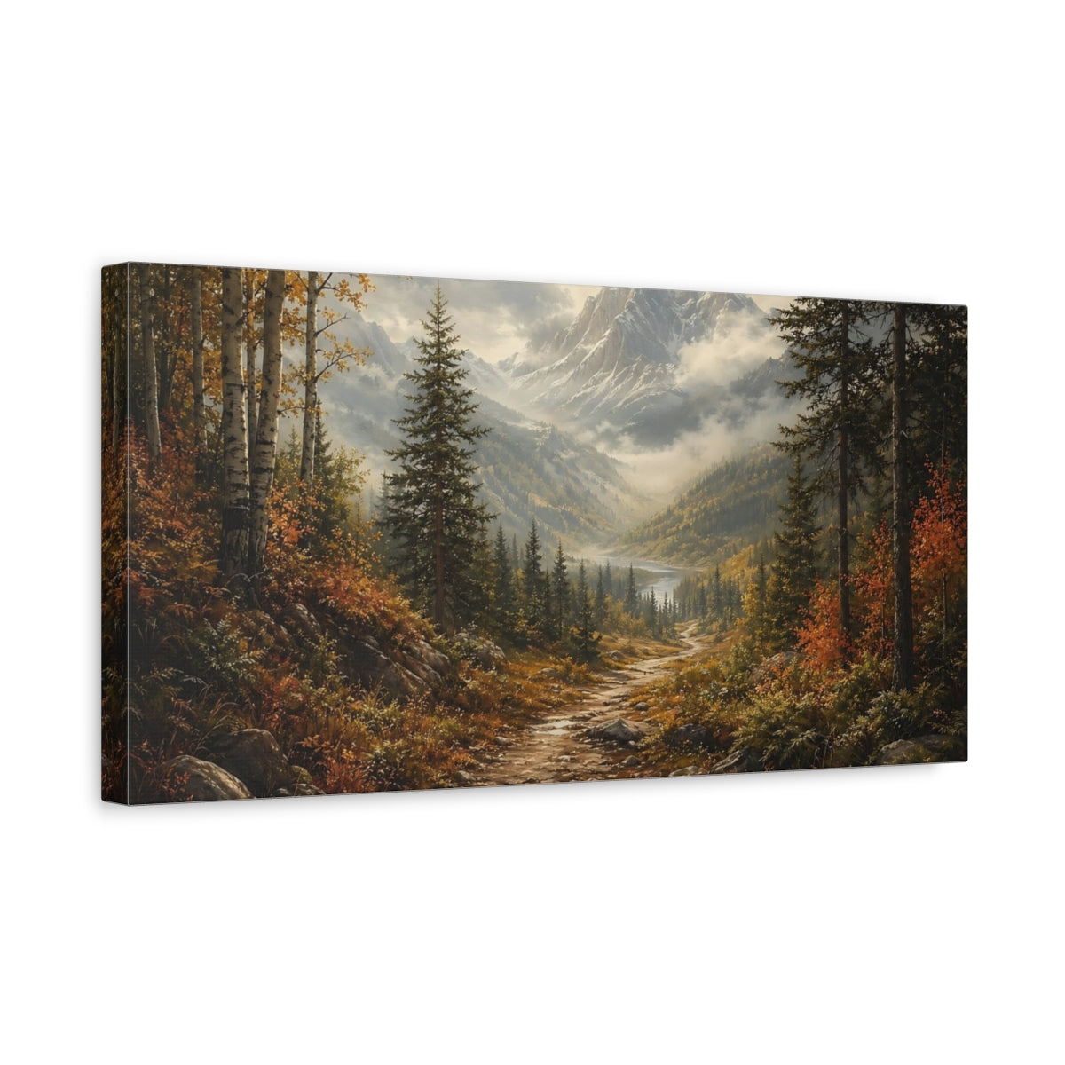 Side Mockup 3. Nature Mountain Path Autumn Mountain shown as stretched canvas wall art