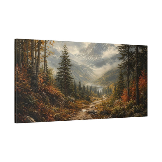Main Mockup. Nature Mountain Path Autumn Mountain shown as stretched canvas wall art