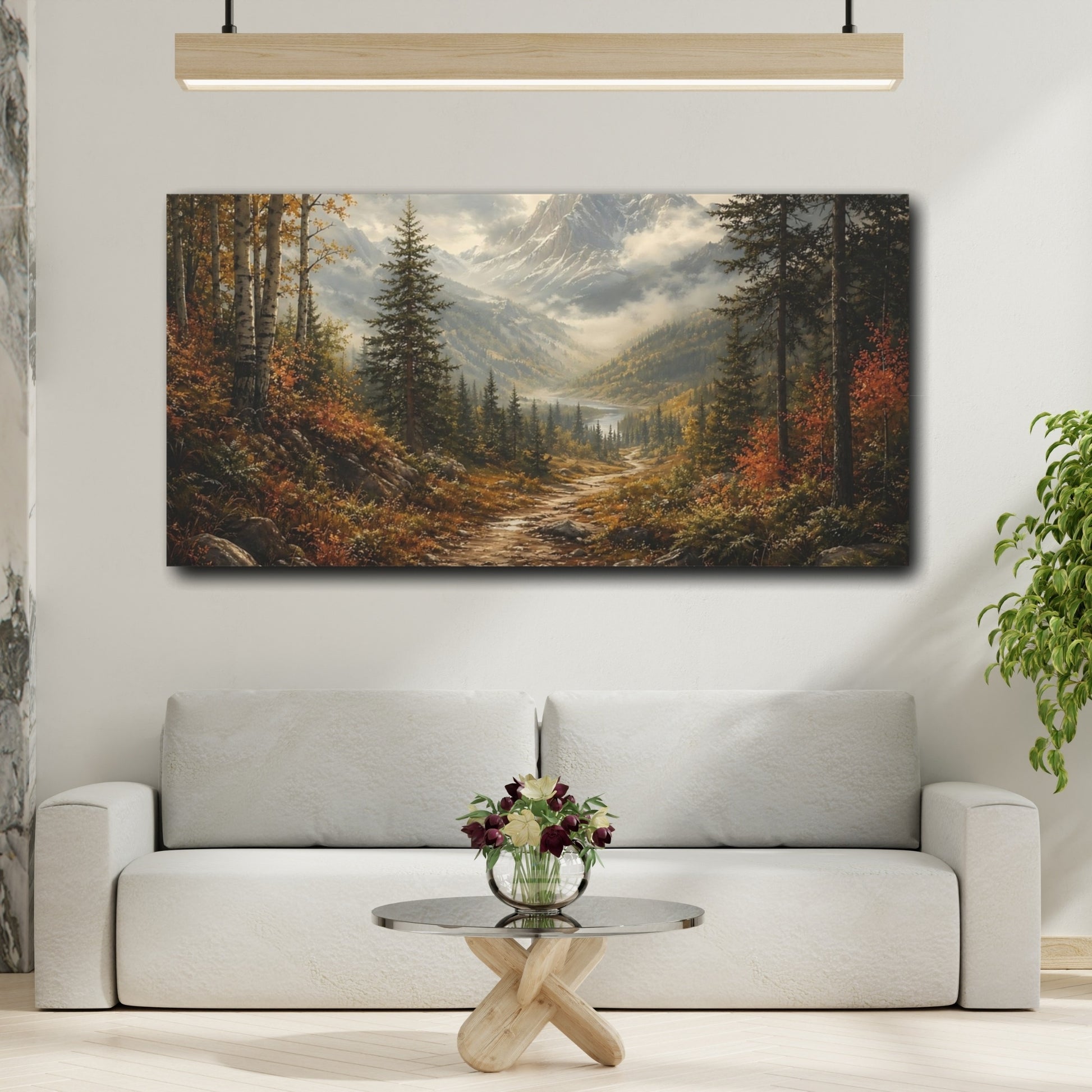 Mockup 3. Nature Mountain Path Autumn Mountain shown as stretched canvas wall art