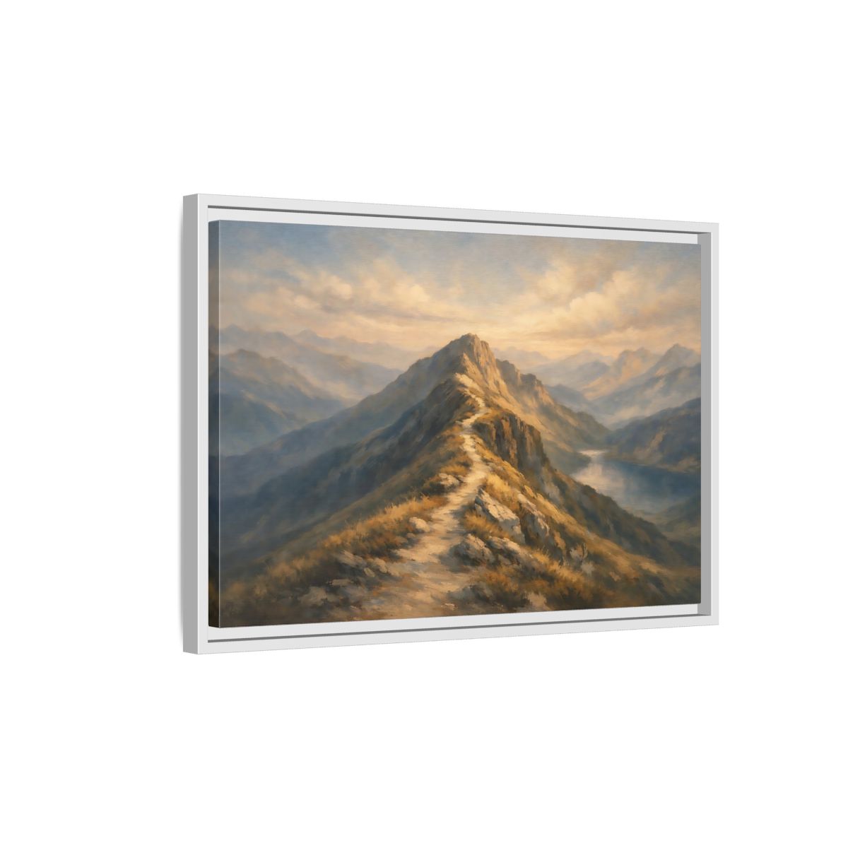 Side Mockup 1. Nature Mountain Path Golden Mountain shown as stretched canvas wall art
