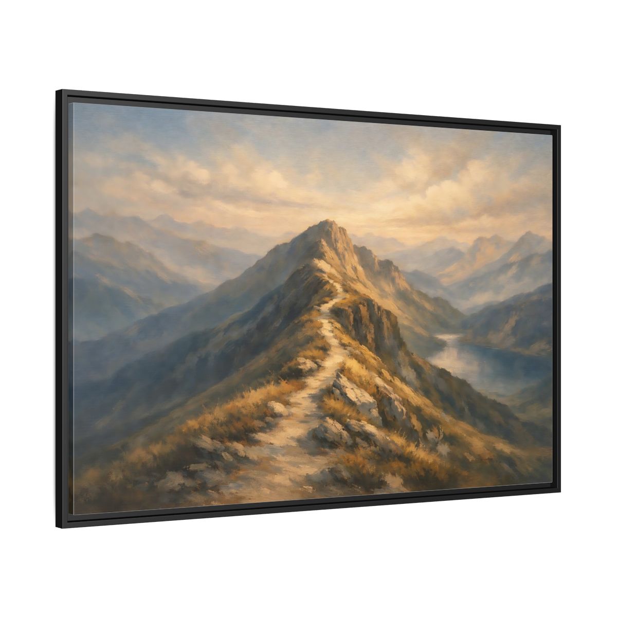 Side Mockup 12. Nature Mountain Path Golden Mountain shown as stretched canvas wall art