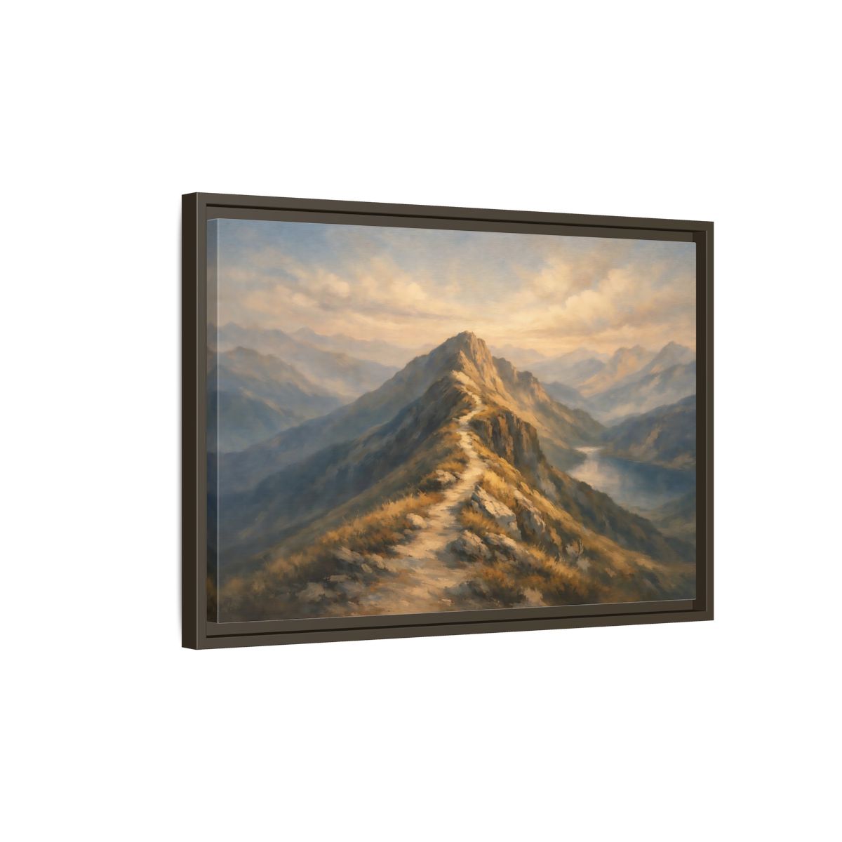Side Mockup 2. Nature Mountain Path Golden Mountain shown as stretched canvas wall art