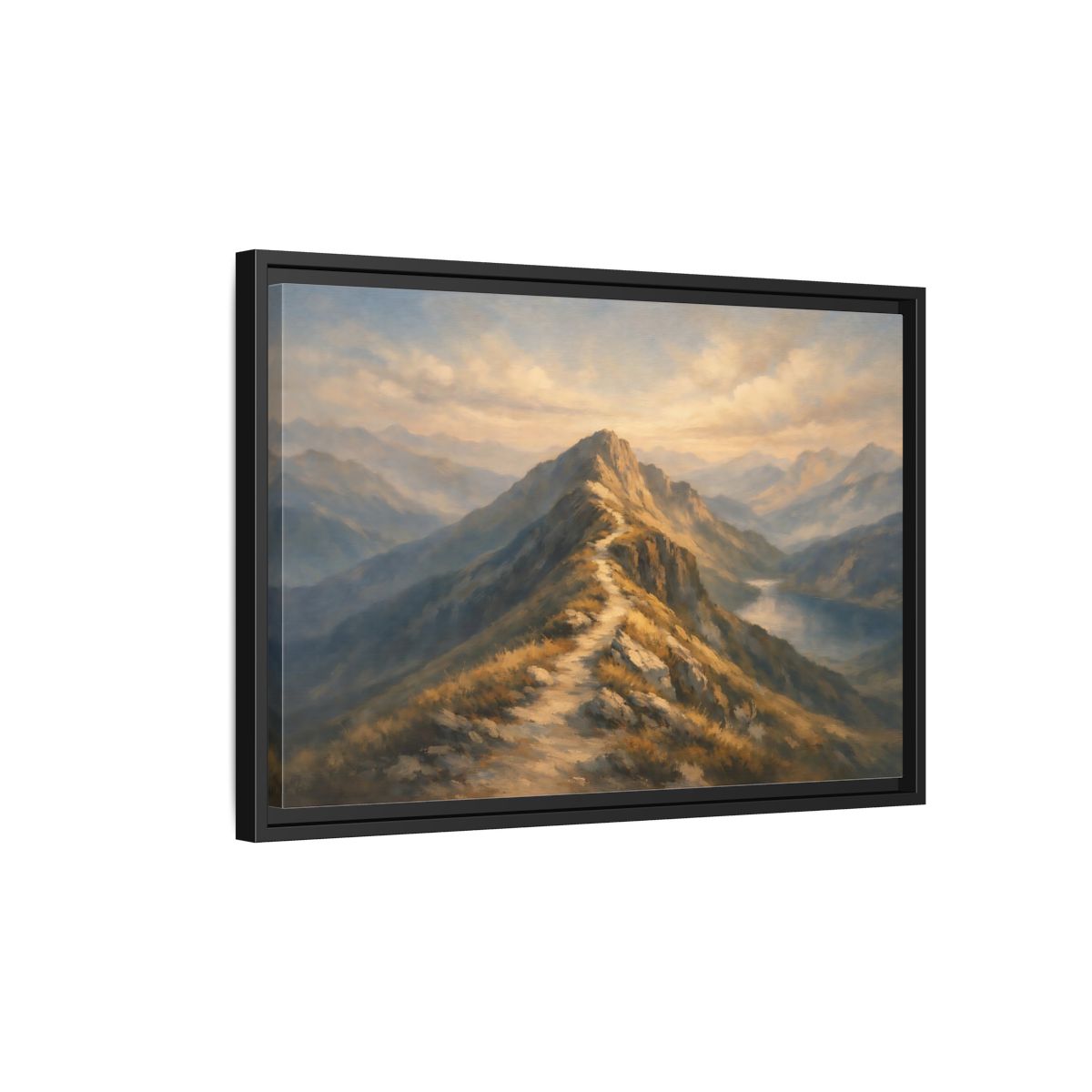 Side Mockup 3. Nature Mountain Path Golden Mountain shown as stretched canvas wall art