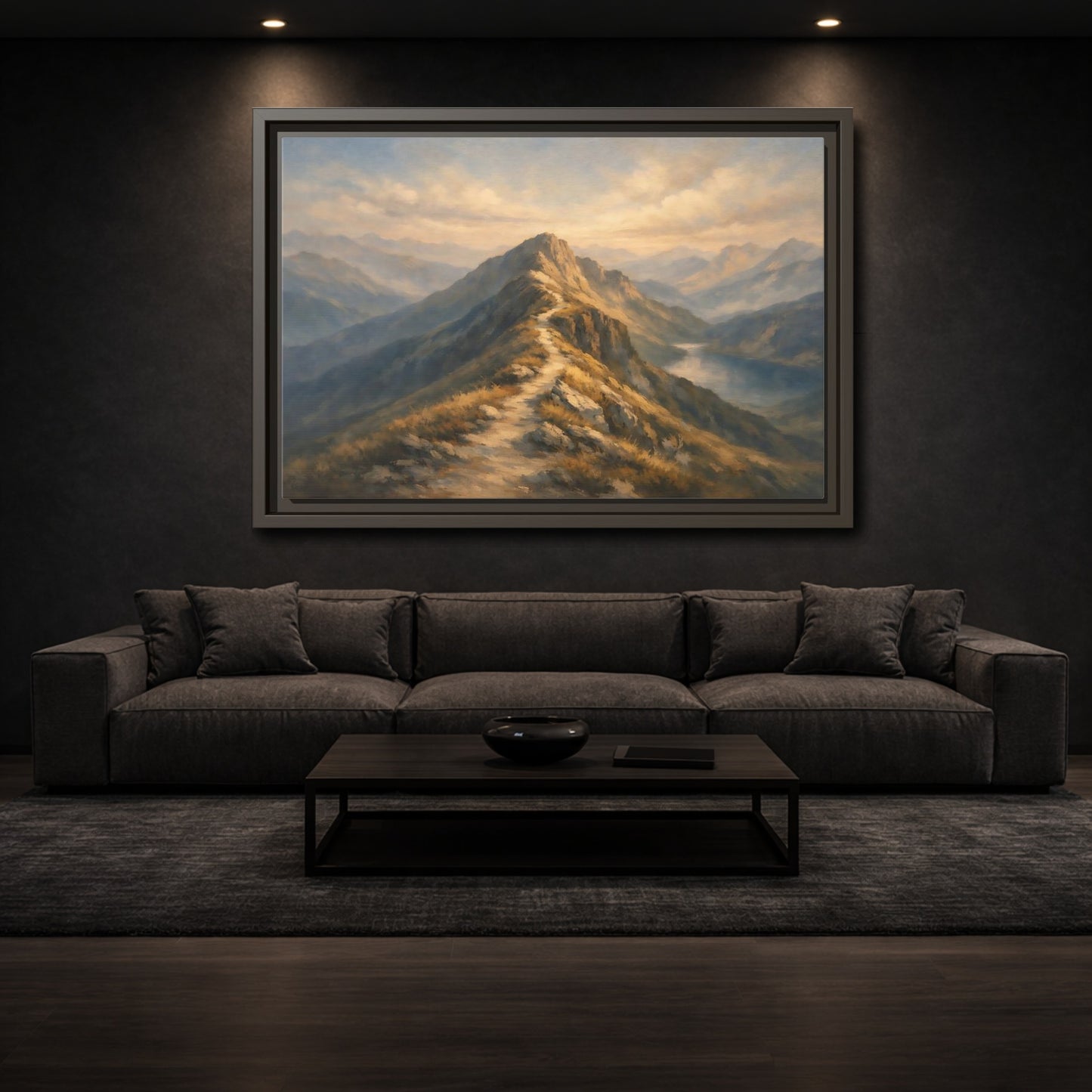 Mockup 2. Nature Mountain Path Golden Mountain shown as stretched canvas wall art