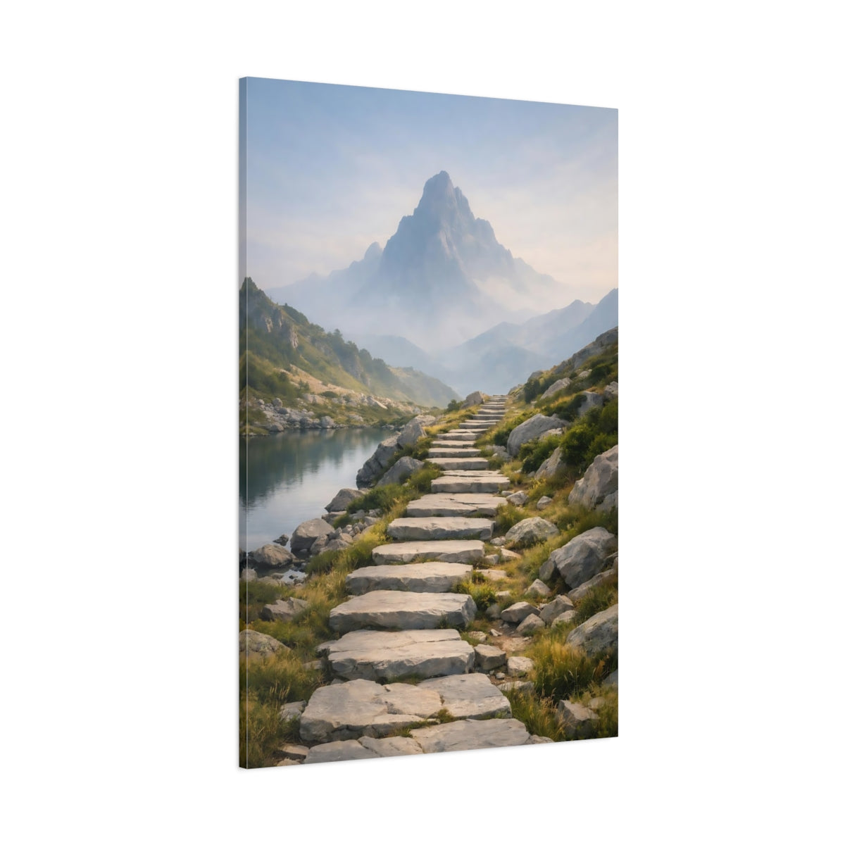 Main Mockup. Nature Mountain Path Mountain Lake Path shown as stretched canvas wall art