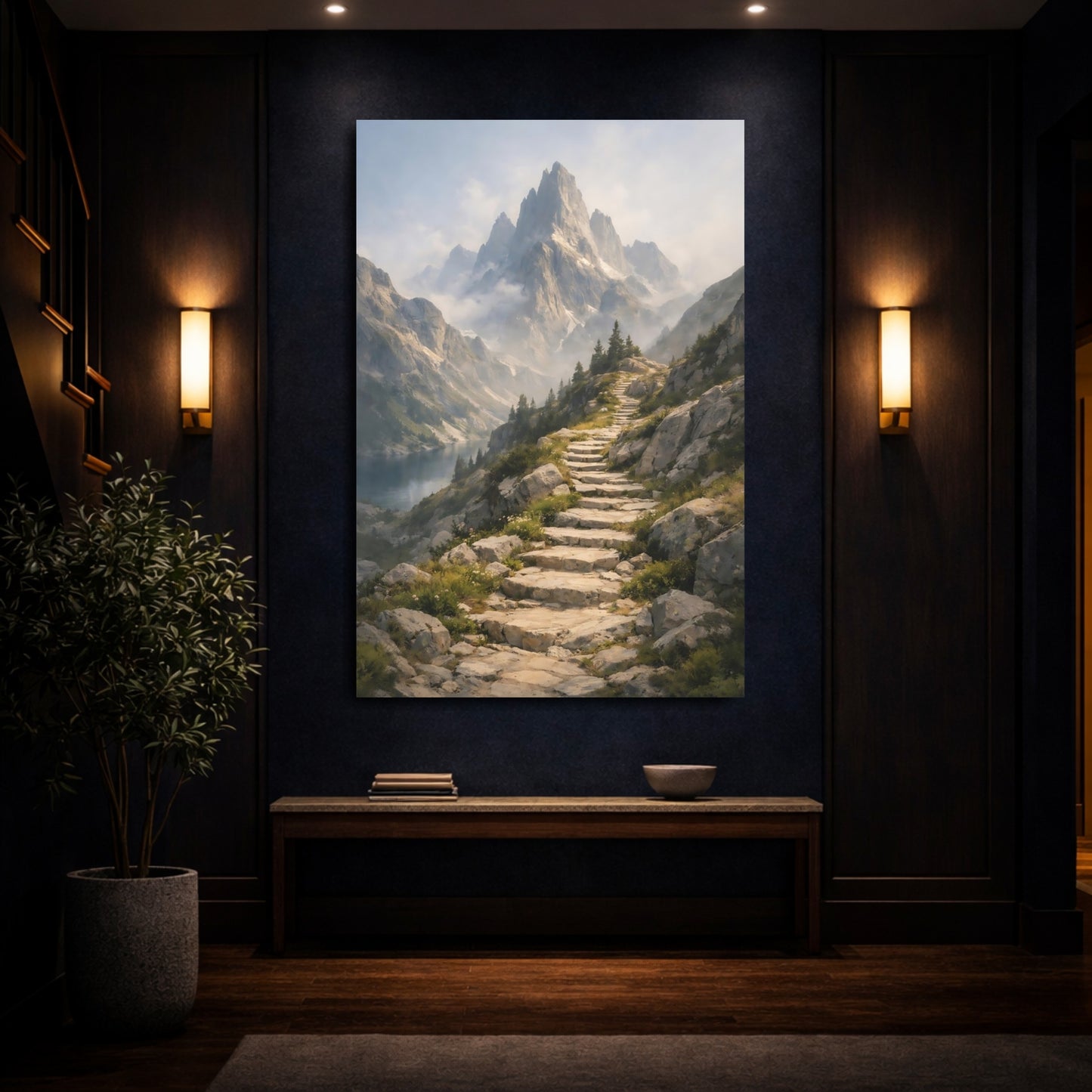 Mockup 3. Nature Mountain Path Mountain Landscape shown as stretched canvas wall art