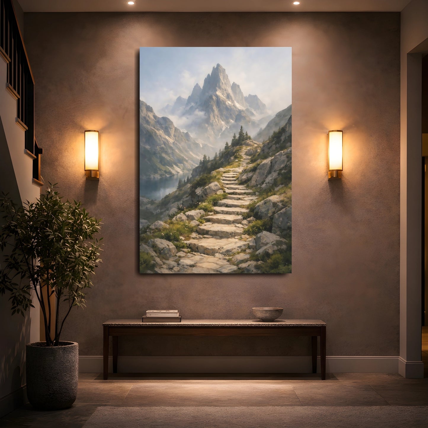Mockup 4. Nature Mountain Path Mountain Landscape shown as stretched canvas wall art