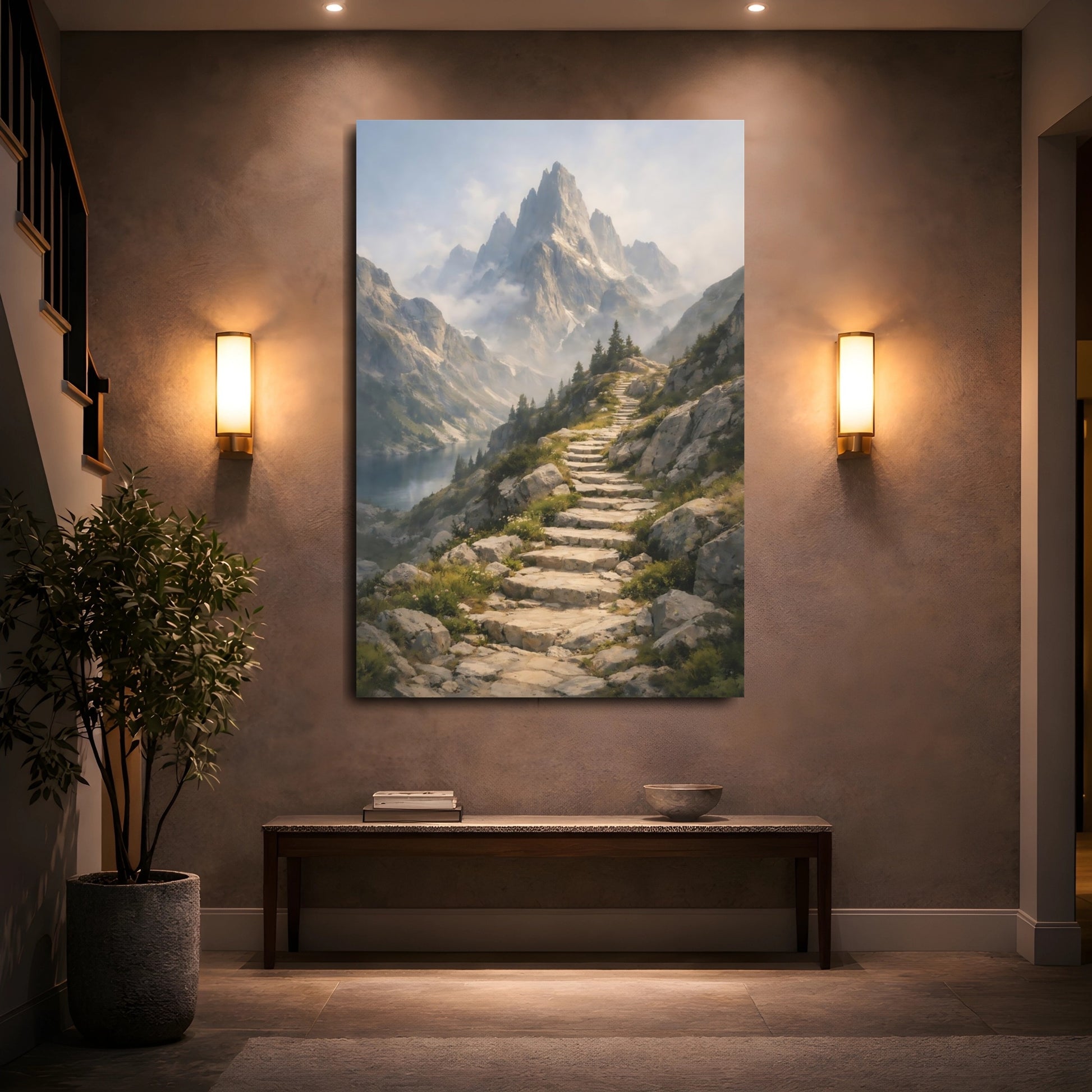 Mockup 4. Nature Mountain Path Mountain Landscape shown as stretched canvas wall art