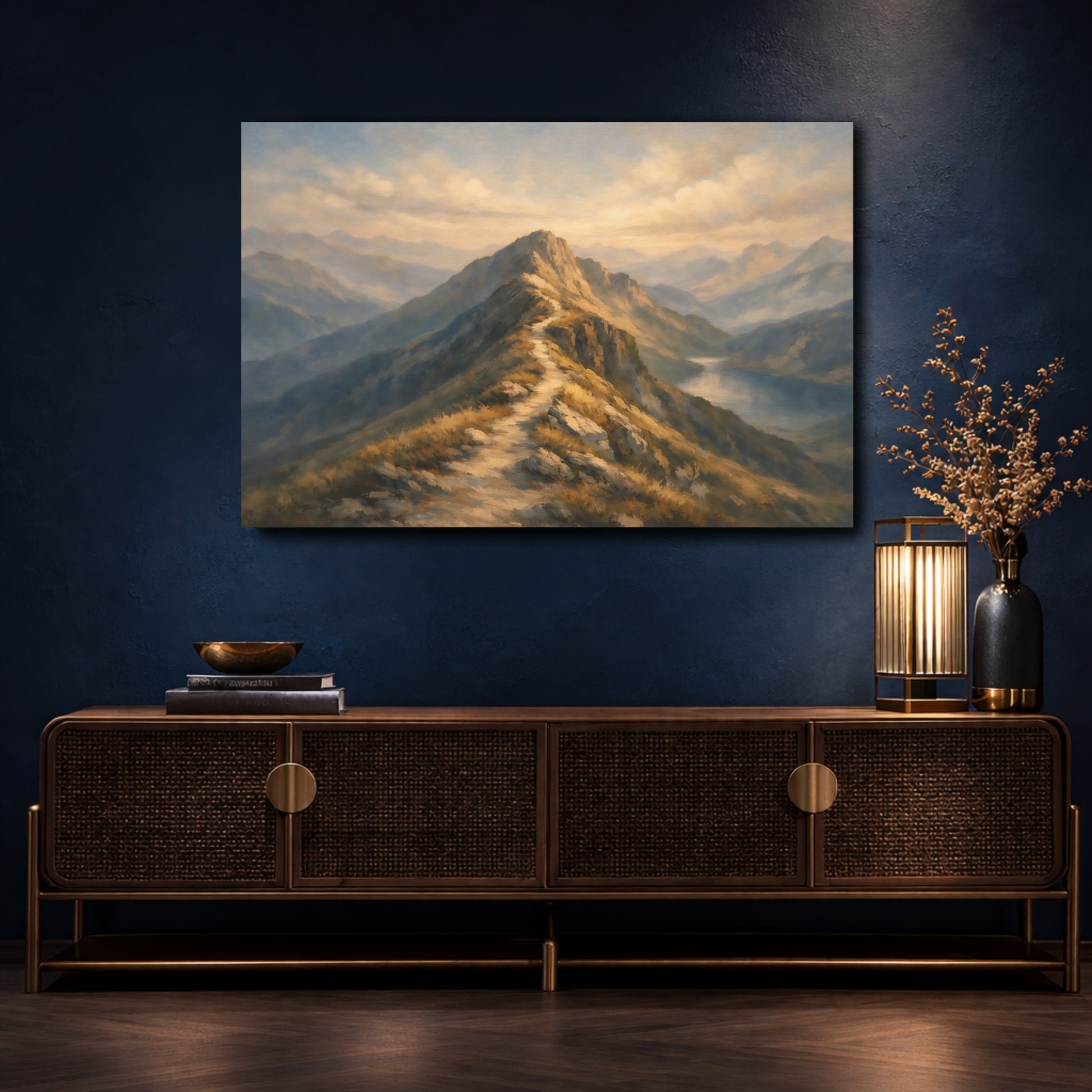 Mockup 4. Nature Mountain Path Mountain Landscape shown as stretched canvas wall art