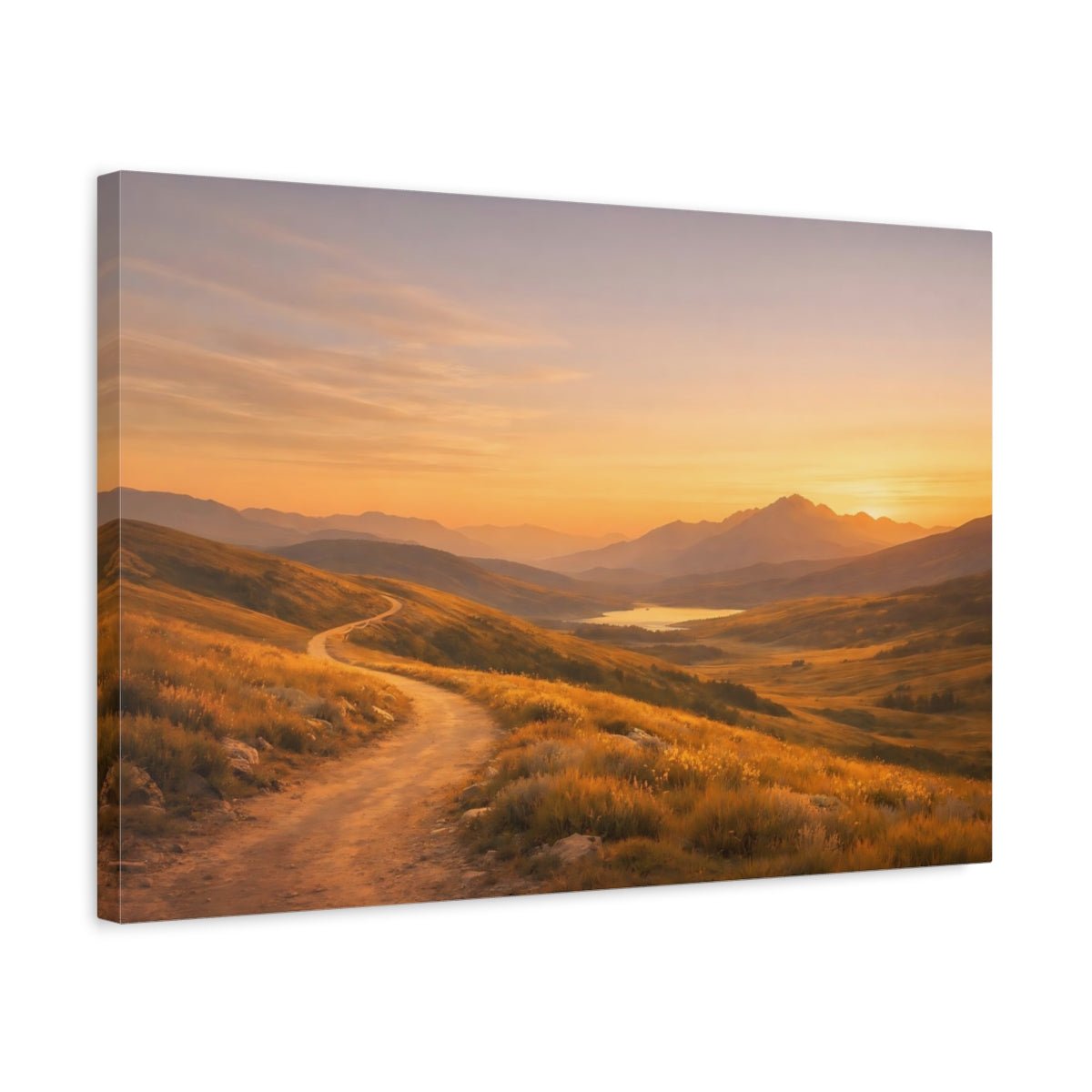 Nature Mountain Path Orange And Gold - Canvas Wall Art Print - YesArtYes