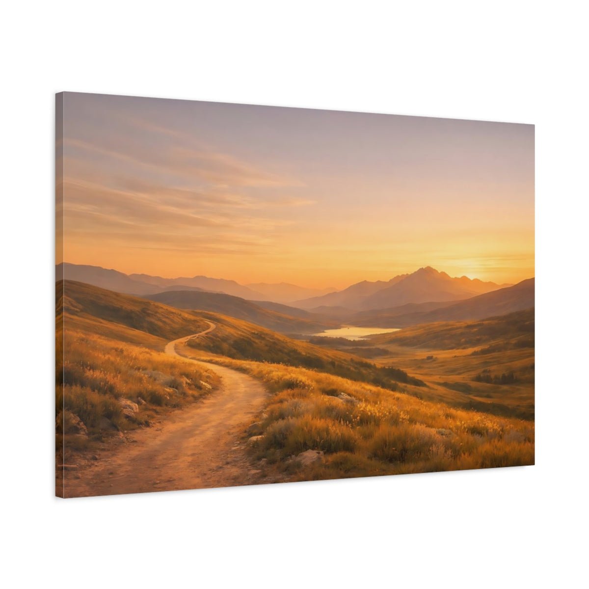 Nature Mountain Path Orange And Gold - Canvas Wall Art Print - YesArtYes