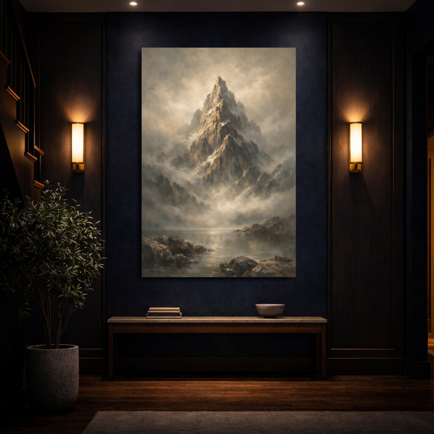 Mockup 3. Nature Mountain Peak Brown And Grey Mountain shown as stretched canvas wall art