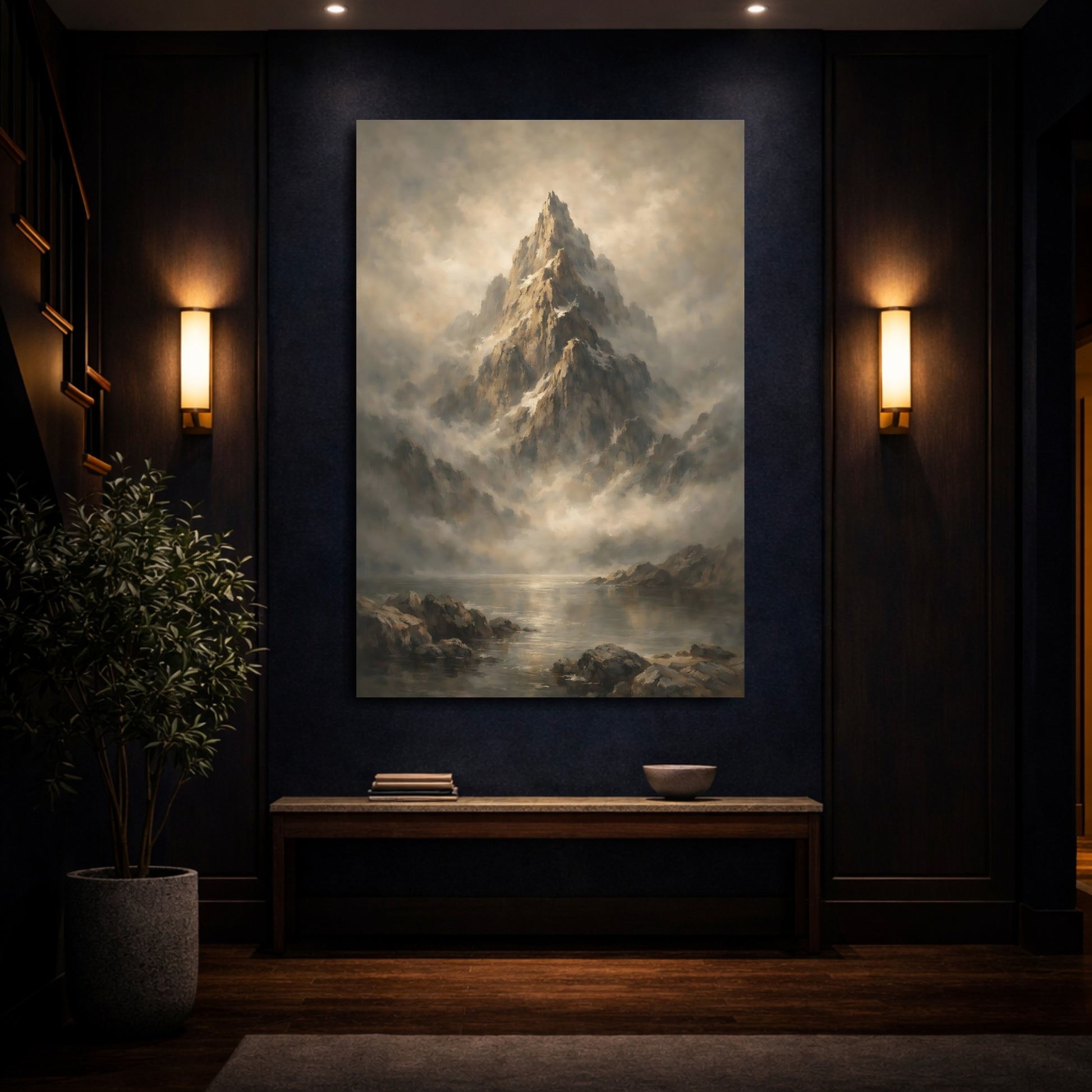 Mockup 3. Nature Mountain Peak Brown And Grey Mountain shown as stretched canvas wall art