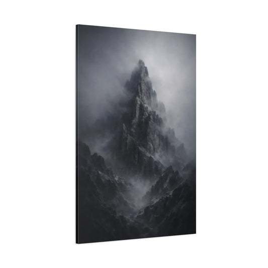 Main Mockup. Nature Mountain Peak Dark Grey Mountain shown as stretched canvas wall art