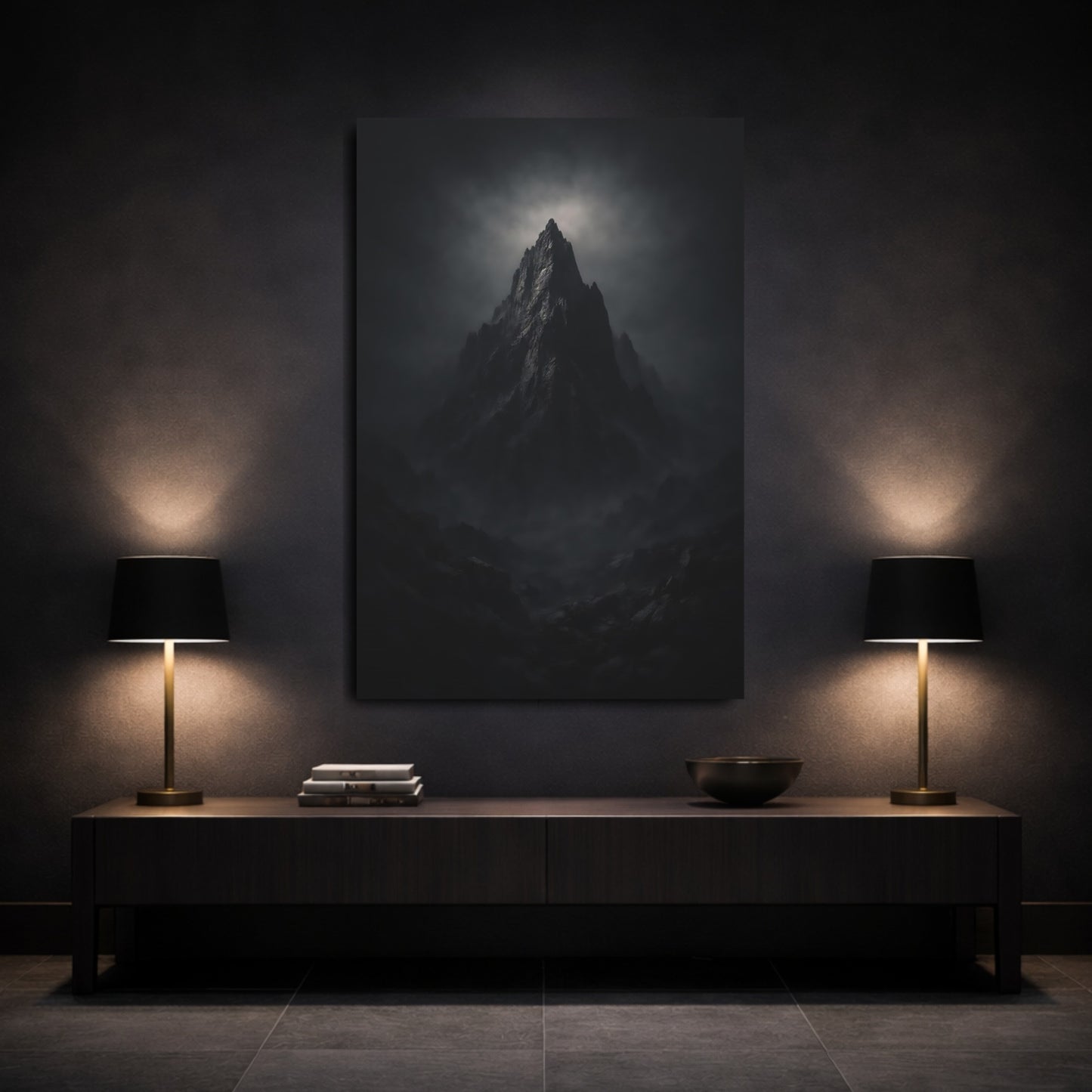 Nature Mountain Peak Dark Mountain shown as front canvas room wall art