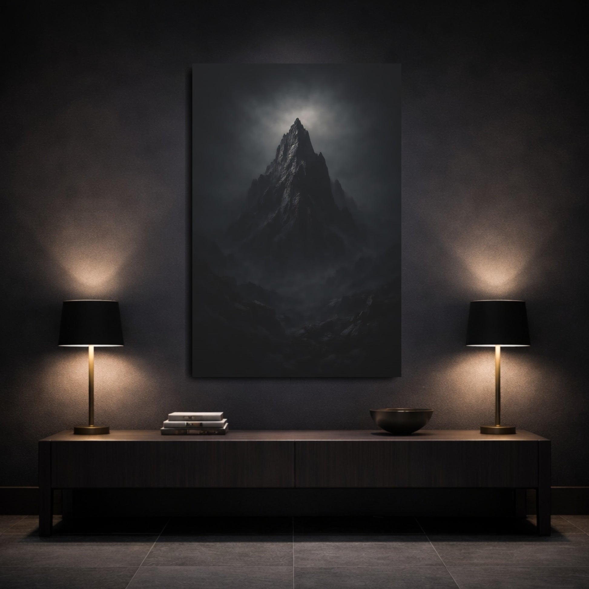 Nature Mountain Peak Dark Mountain shown as front canvas room wall art