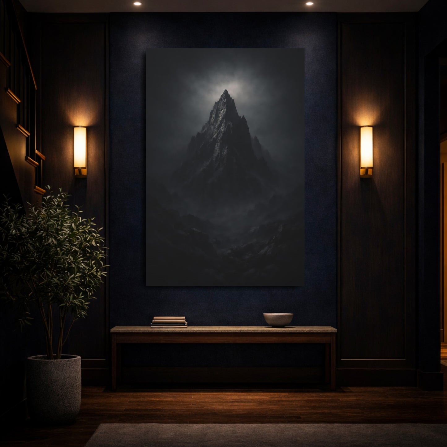 Nature Mountain Peak Dark Mountain shown as front canvas room wall art