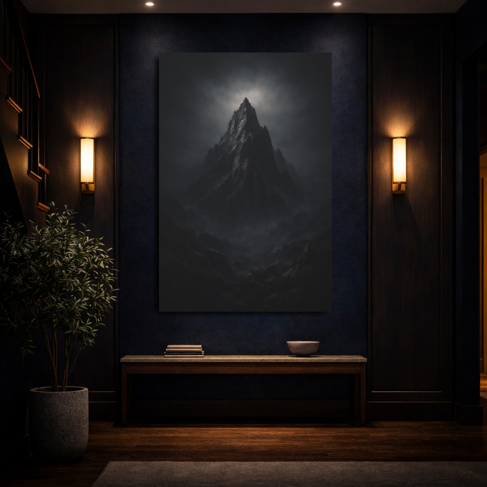 Nature Mountain Peak Dark Mountain shown as front canvas room wall art